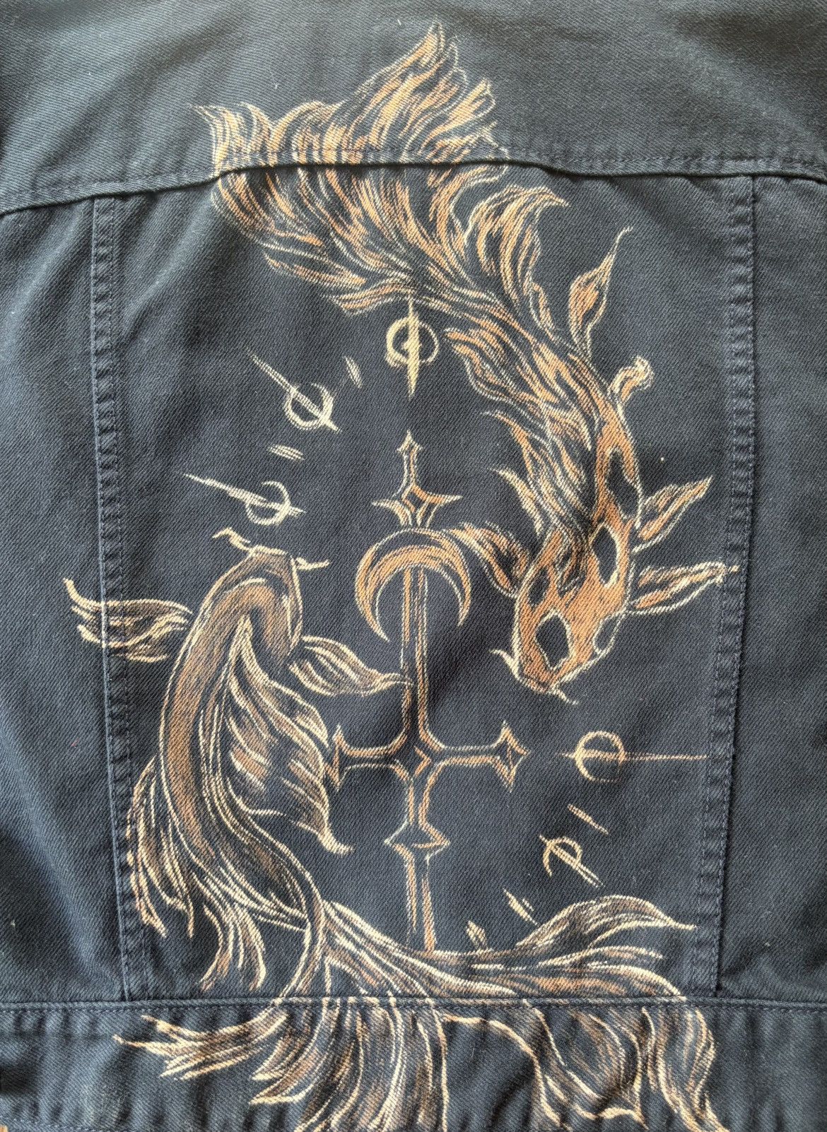 Handmade × JCPenney “Koi” Hand-Bleach-Painted Denim Cropped Jacket Size XL / US 12-14 / IT 48-50 - 1 Thumbnail