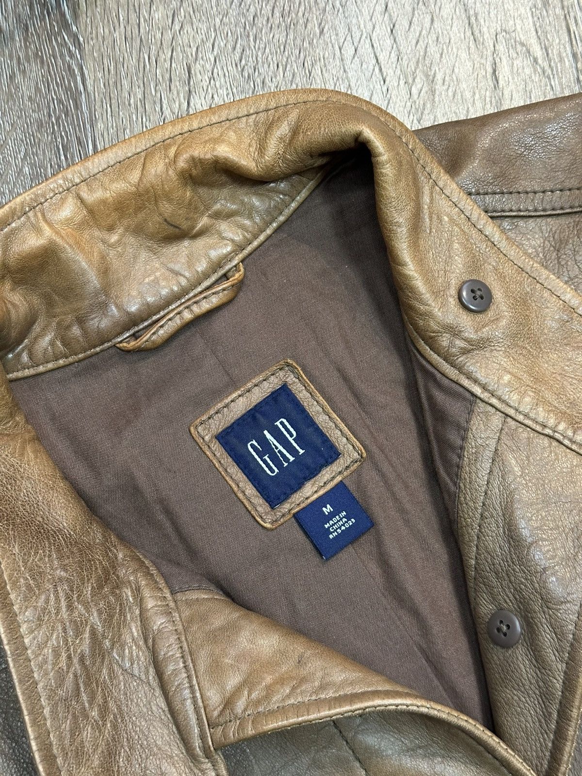 Gap Gap Vintage Brown Leather Biker Jacket Size M / US 6-8 / IT 42-44 - 5 Thumbnail