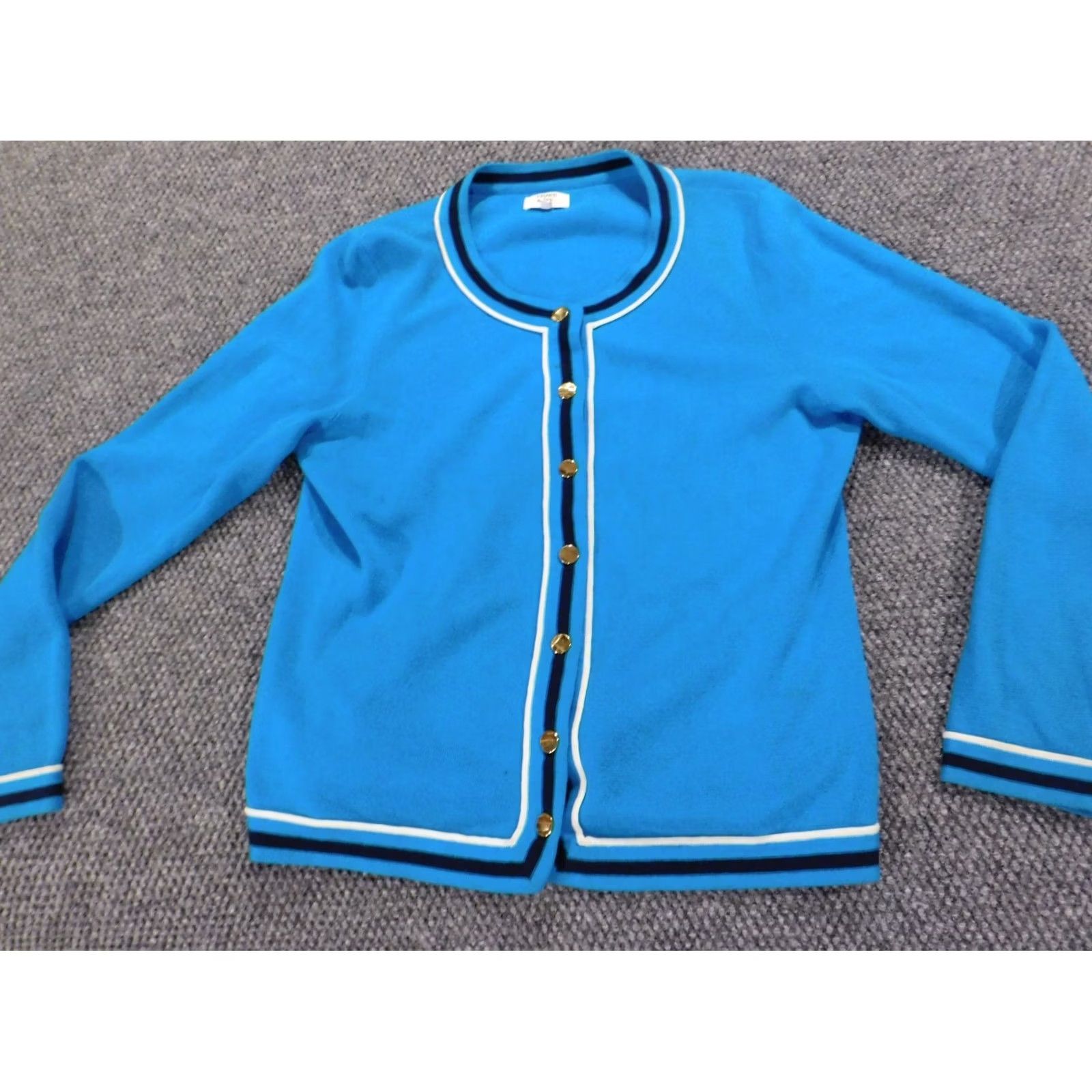 Vintage Crown & Ivy Womens Cardigan Sweater PL Petites Blue Crew Neck Button Stretch Raglan Long Sleeve Knit Cotton Regular Size L / US 10 / IT 46 - 2 Thumbnail