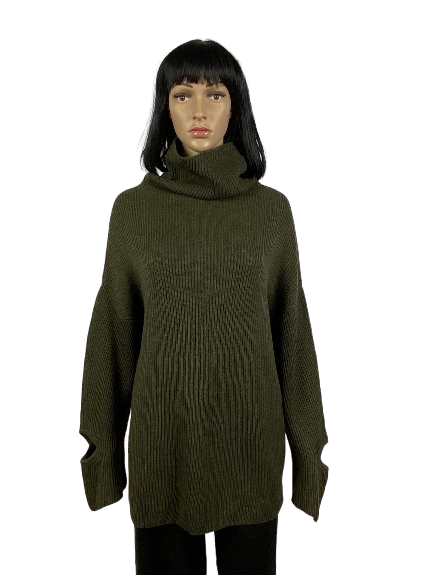 image of Designer Maison Flaneur Cowl Neck Knit Sweater Size 42 in Khaki, Women's