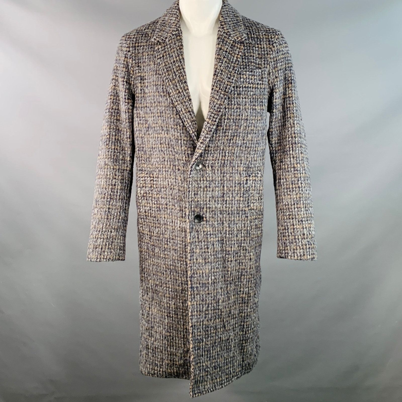 Other Navy Beige Abstract Woven Wool Blend Single Breasted Coat Size US M / EU 48-50 / 2 - 1 Thumbnail