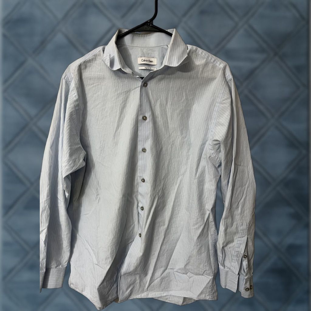 Calvin Klein Calvin Klein Shirt Mens 16 Blue Solid Cotton Blend Regular Fit Stretch Size US L / EU 52-54 / 3 - 1 Thumbnail