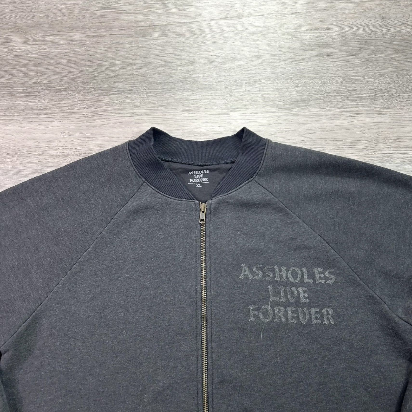 Olive VINTAGE Assholes Live Forever Jacket Mens XL Gray Full Zip Bomber Sweatshirt Size US XL / EU 56 / 4 - 3 Thumbnail