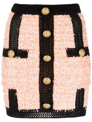 image of Balmain O1Srvl11E0524 Tweed Mini Skirt In Black Pink, Women's (Size 34)