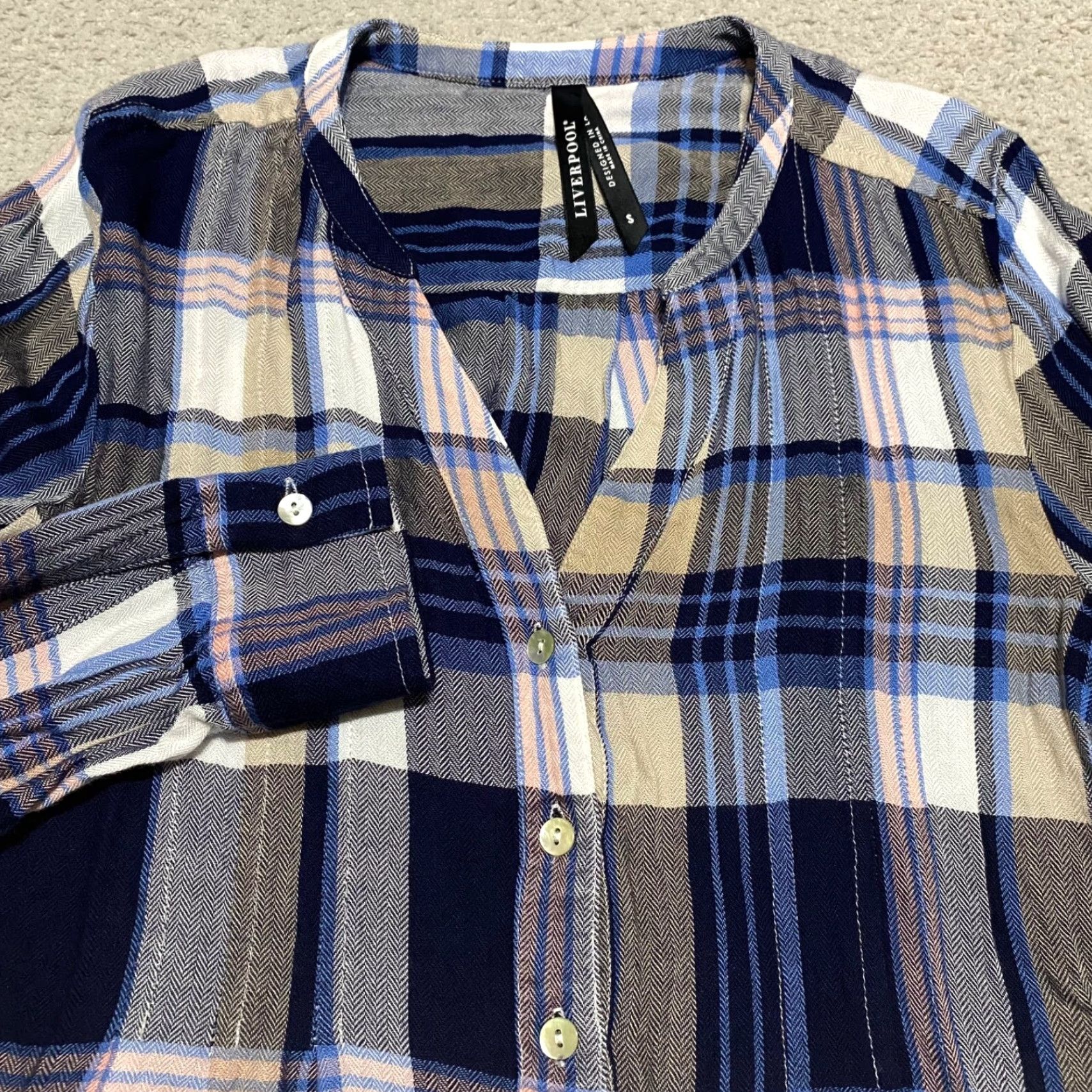 J. Jill Liverpool Womens Small Shirt Multicolor Plaid L/S Button-Up V-Neck Viscose Tunic Size S / US 4 / IT 40 - 2 Thumbnail