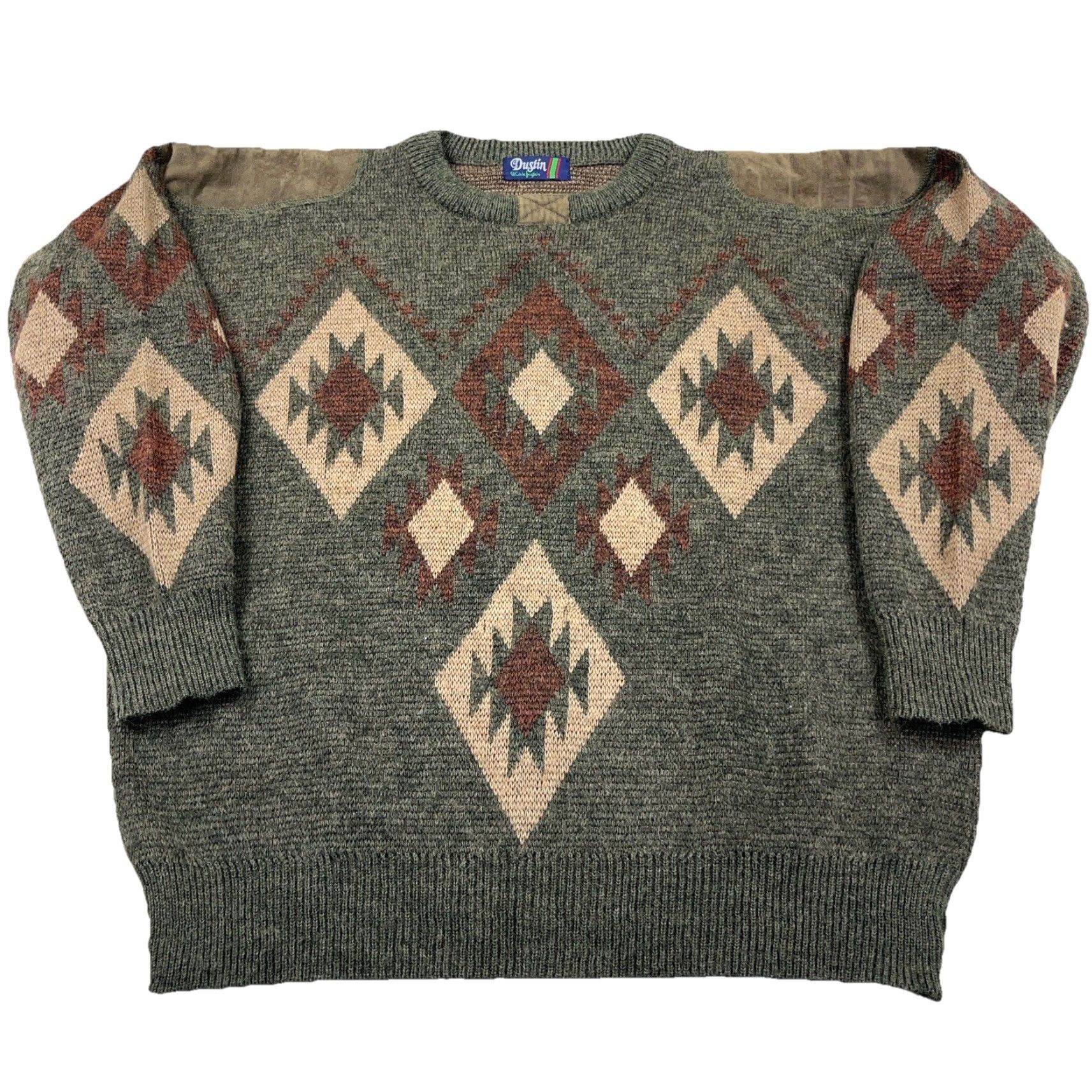 Gustin VINTAGE Dustin Grandpa Sweater Men XL Green Geometric Knit Wool Mohair 80s 90s Patch Pullover Crew Neck Classic Retro Size US XL / EU 56 / 4 - 2 Thumbnail