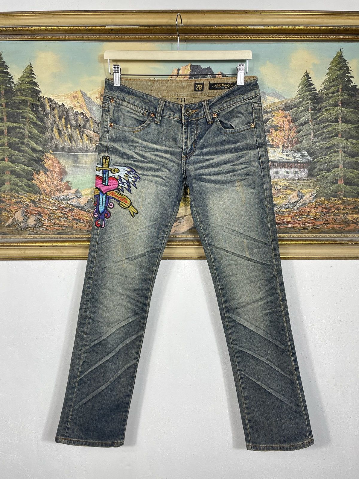 Ed Hardy Ed Hardy Vintage Y2k Washed Denim Trousers Jeans Drip Swag Size 28" / US 6 / IT 42 - 1 Thumbnail