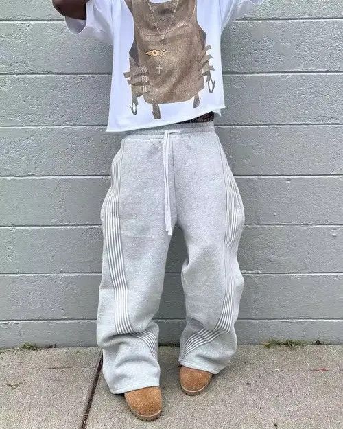 VIBE Hip Hop Elastic Waist Stripes Embroidery Baggy Sweatpants Size US 31 - 6 Thumbnail