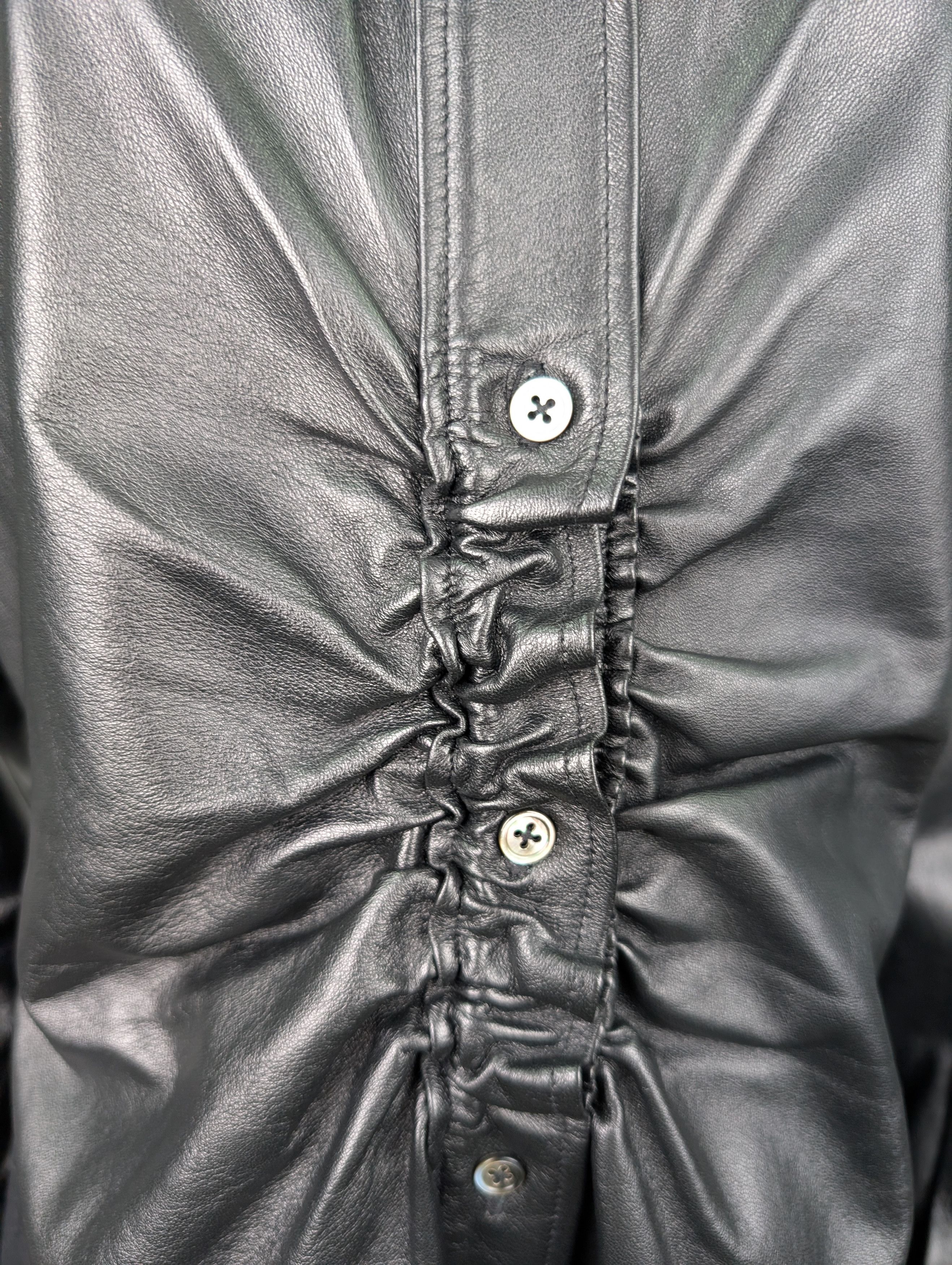 Alexander Wang Black Ruched Lambskin Leather Shirt Jacket Size XS / US 0-2 / IT 36-38 - 4 Thumbnail