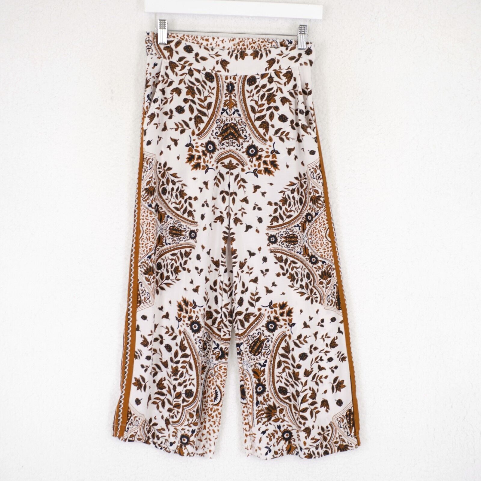 Elie Tahari Tahari White Brown Floral XS Wide Leg Pants Thin Lightweight Size 27" / US 4 / IT 40 - 1 Thumbnail
