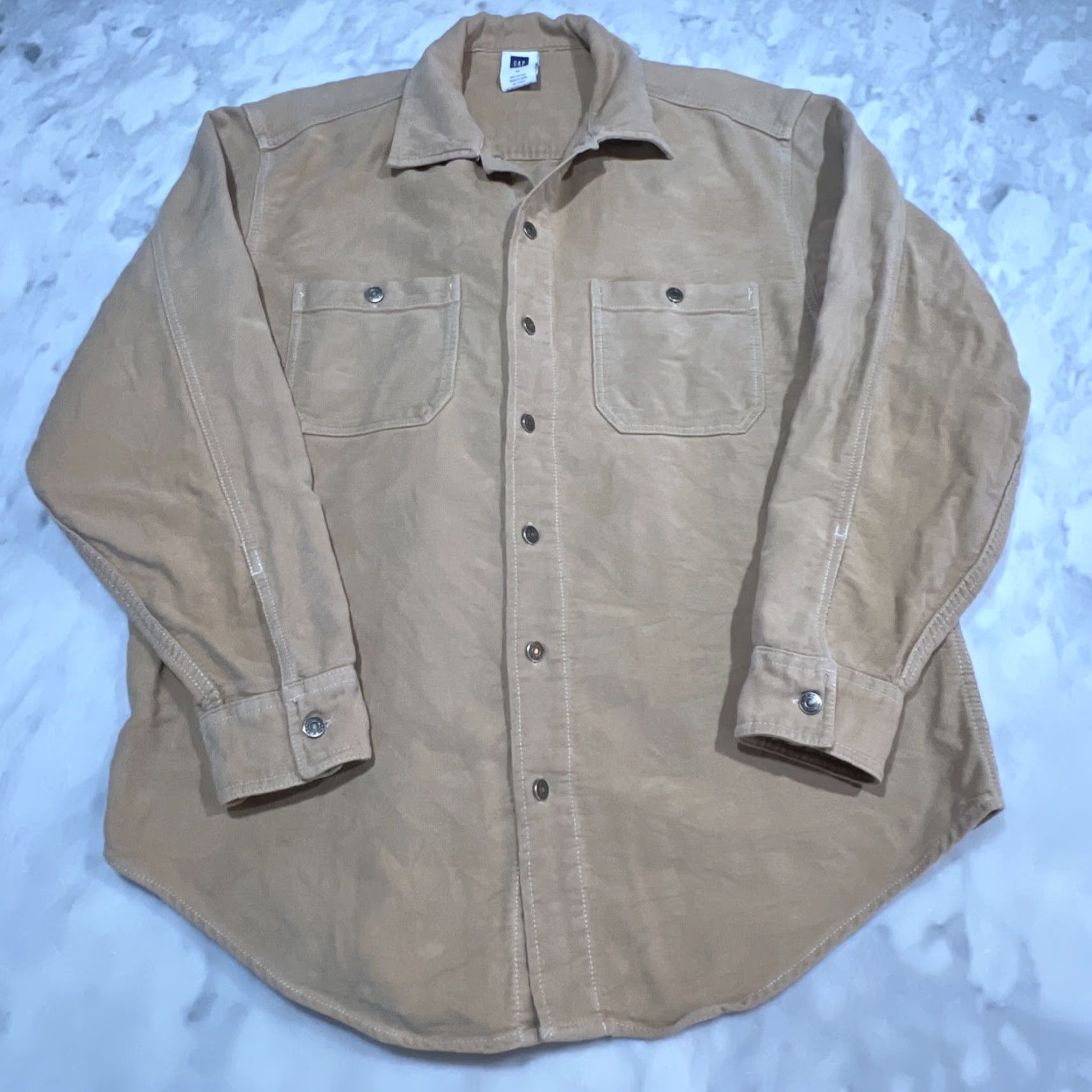 Gap VINTAGE GAP Y2K Shirt Jacket Shacket Men M Chamois Heavy Tan Khaki Cotton Shirt Jacket Shacket Men Medium Brown Gap Y2K Vintage Size US M / EU 48-50 / 2 - 2 Thumbnail
