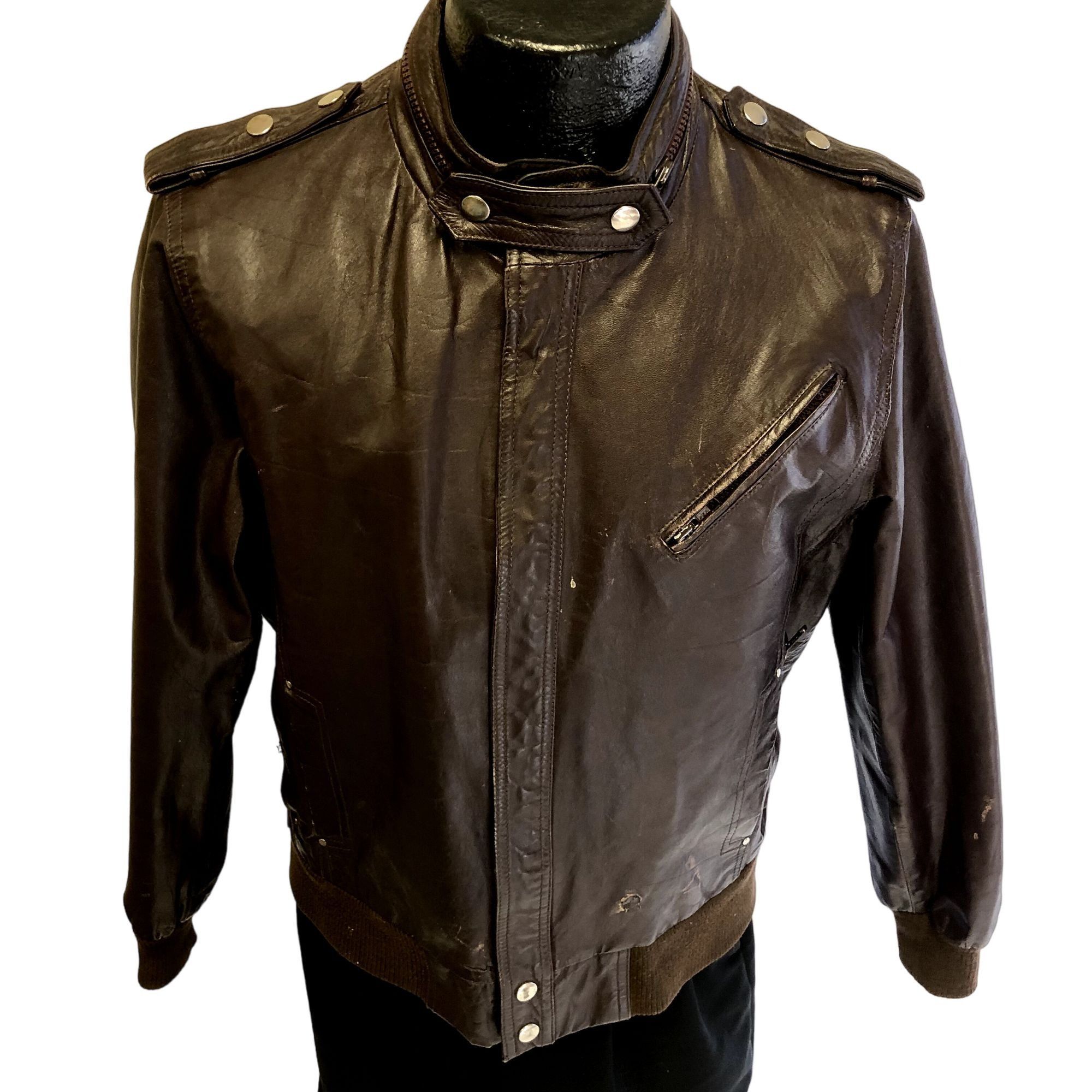 image of Unkwn 60's Grais Oxblood Leather Cafe Racer Coat Motorcycle Jacket, Men's (Size Medium)