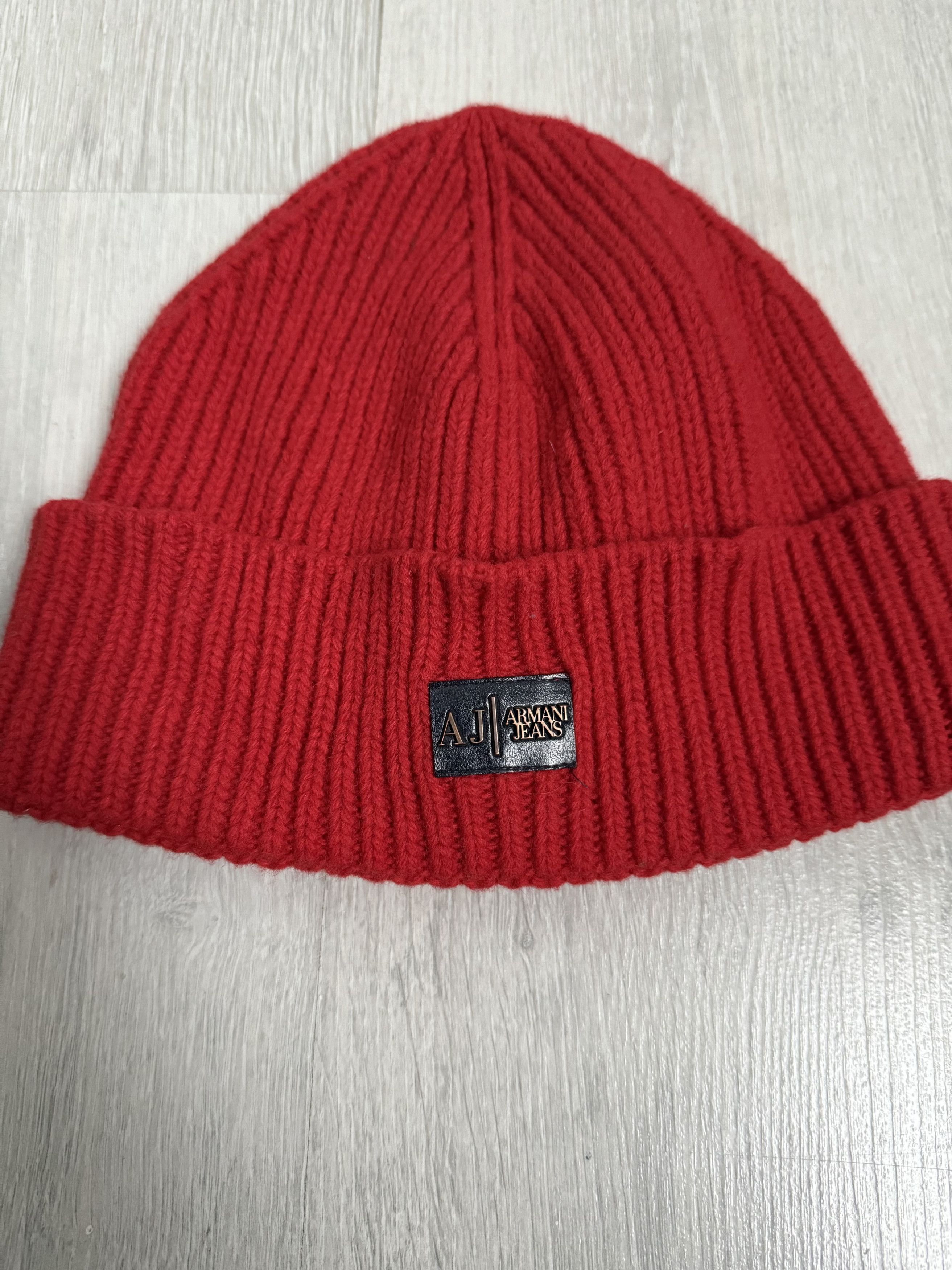 Armani Vintage 2000s Armani Jeans red wool beanie hat Size ONE SIZE - 4 Thumbnail