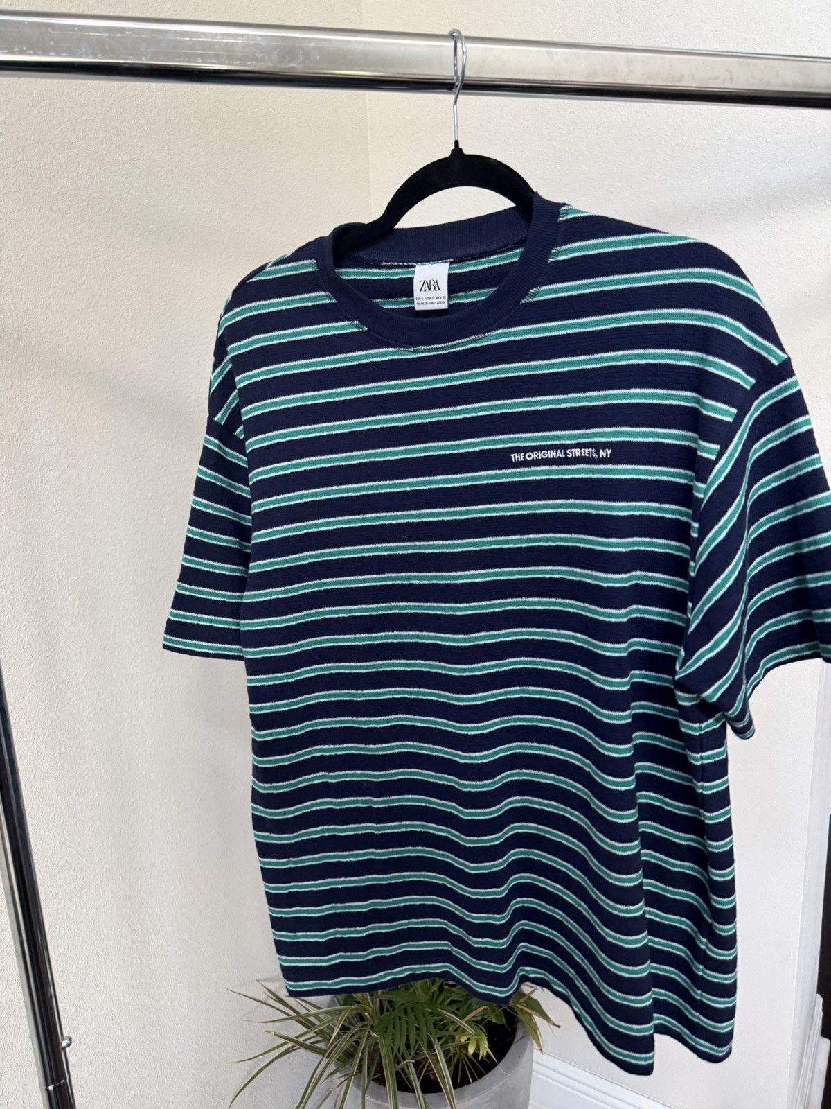 Zara Zara Navy Green White Stripe Tee NY Embroidered Size S Size US S / EU 44-46 / 1 - 5 Thumbnail