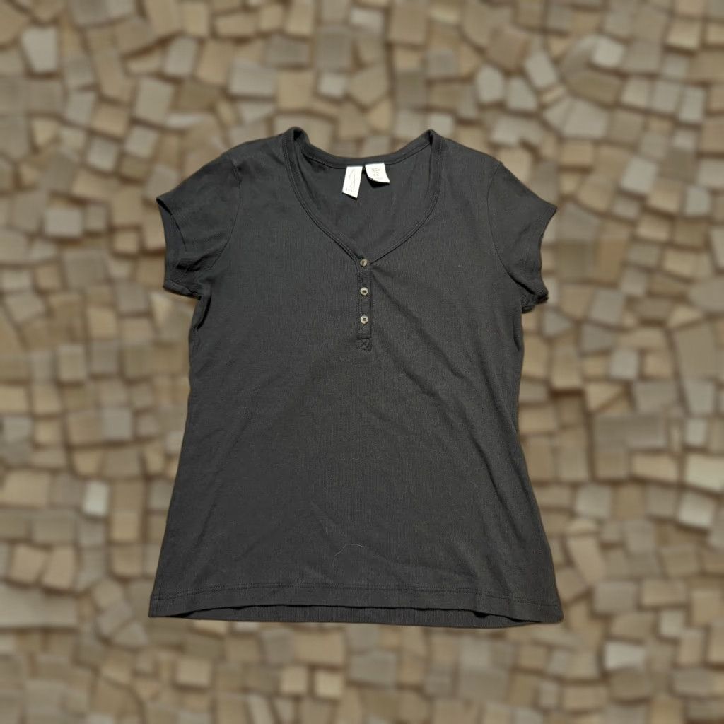 Joie VINTAGE? No — JA JOIE Shirt Women's Size Medium Black Short Sleeve Shirt V-neck 1/4 Buttons Shirt Size M / US 6-8 / IT 42-44 - 1 Thumbnail