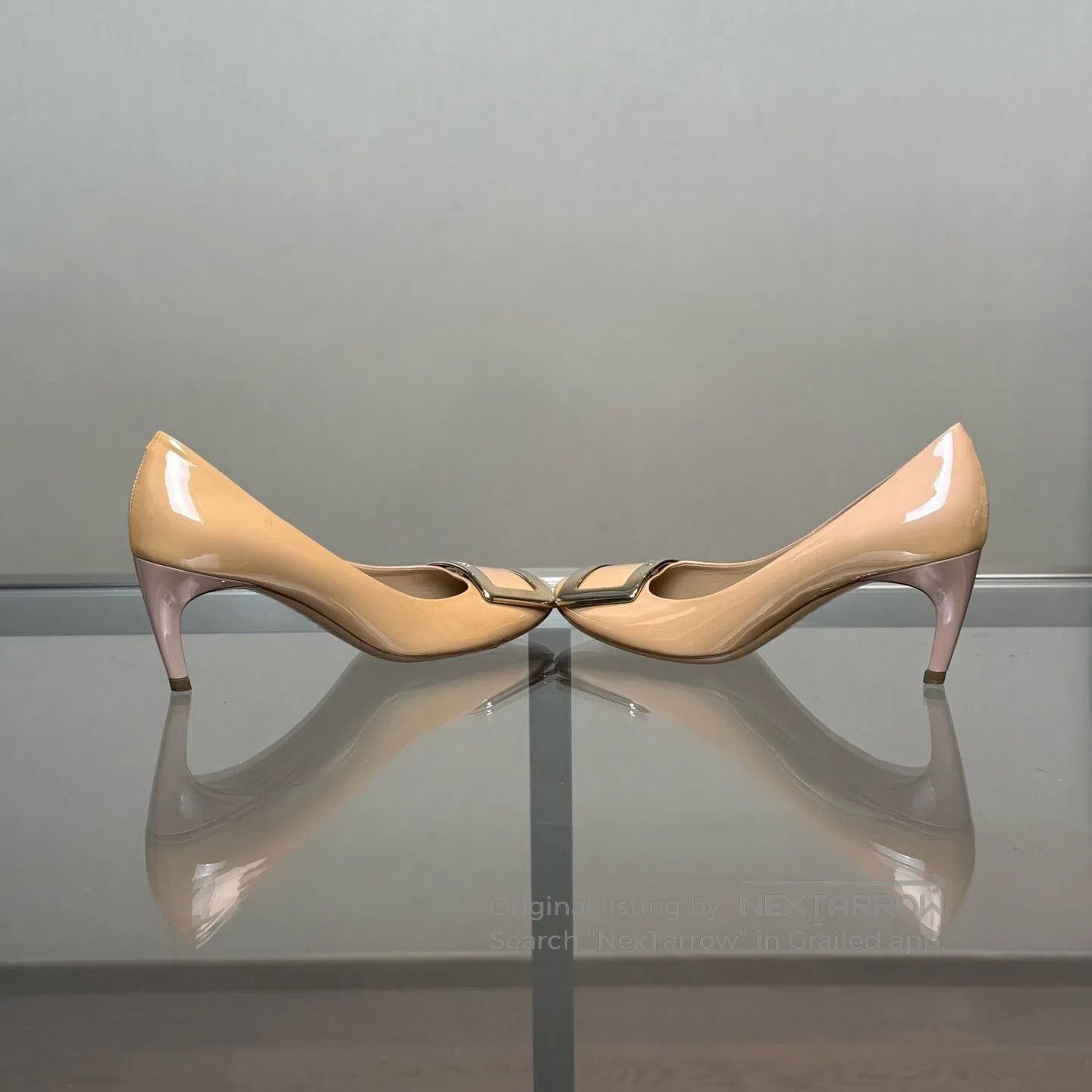 Roger Vivier Roger Vivier Square-toed, nude-colored painted leather hig Size US 5 / IT 35 - 6 Thumbnail