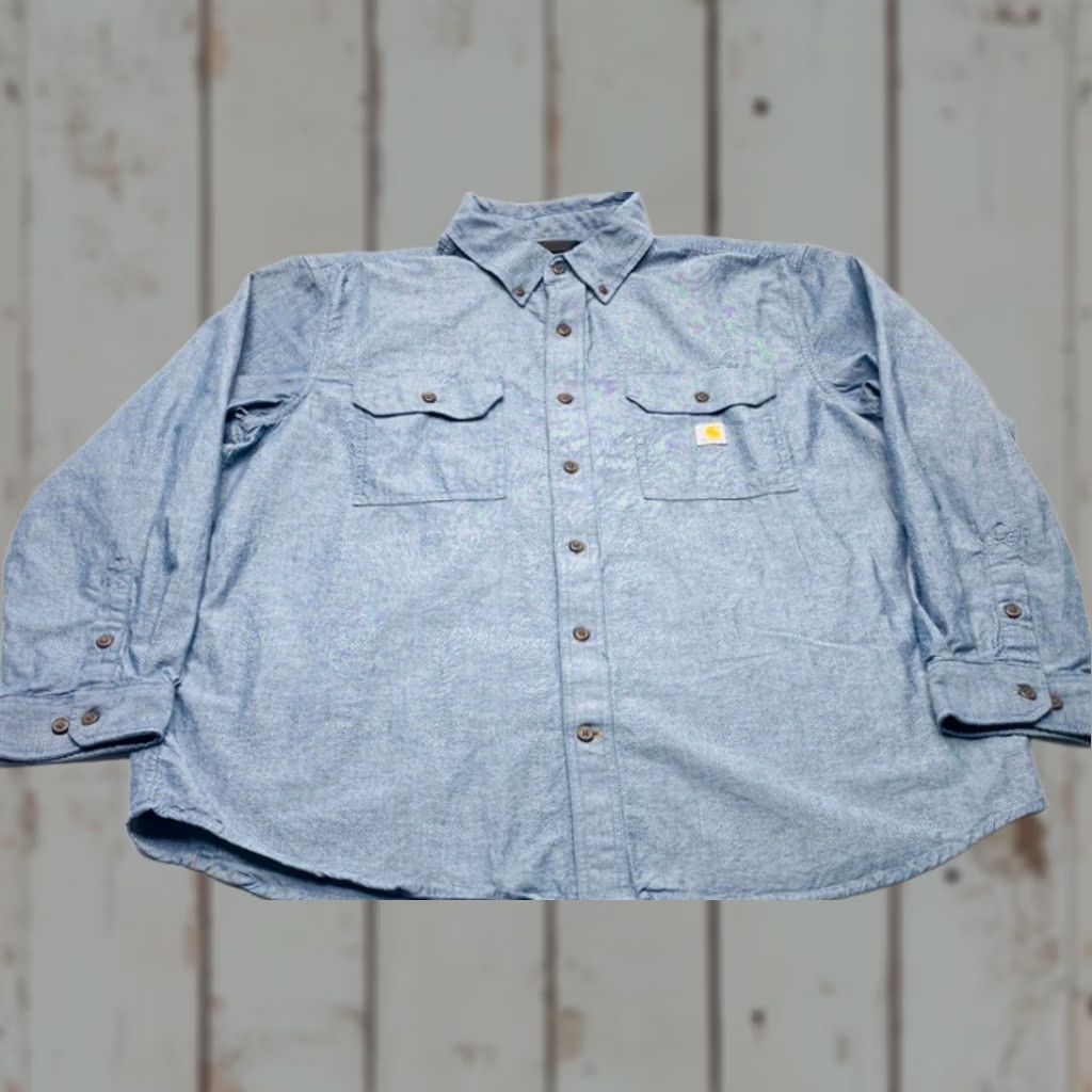 Carhartt Carhartt Shirt Mens XL Blue Chambray Midweight Button-Up Loose Fit Chest Pockets 8034 Size US XL / EU 56 / 4 - 1 Thumbnail