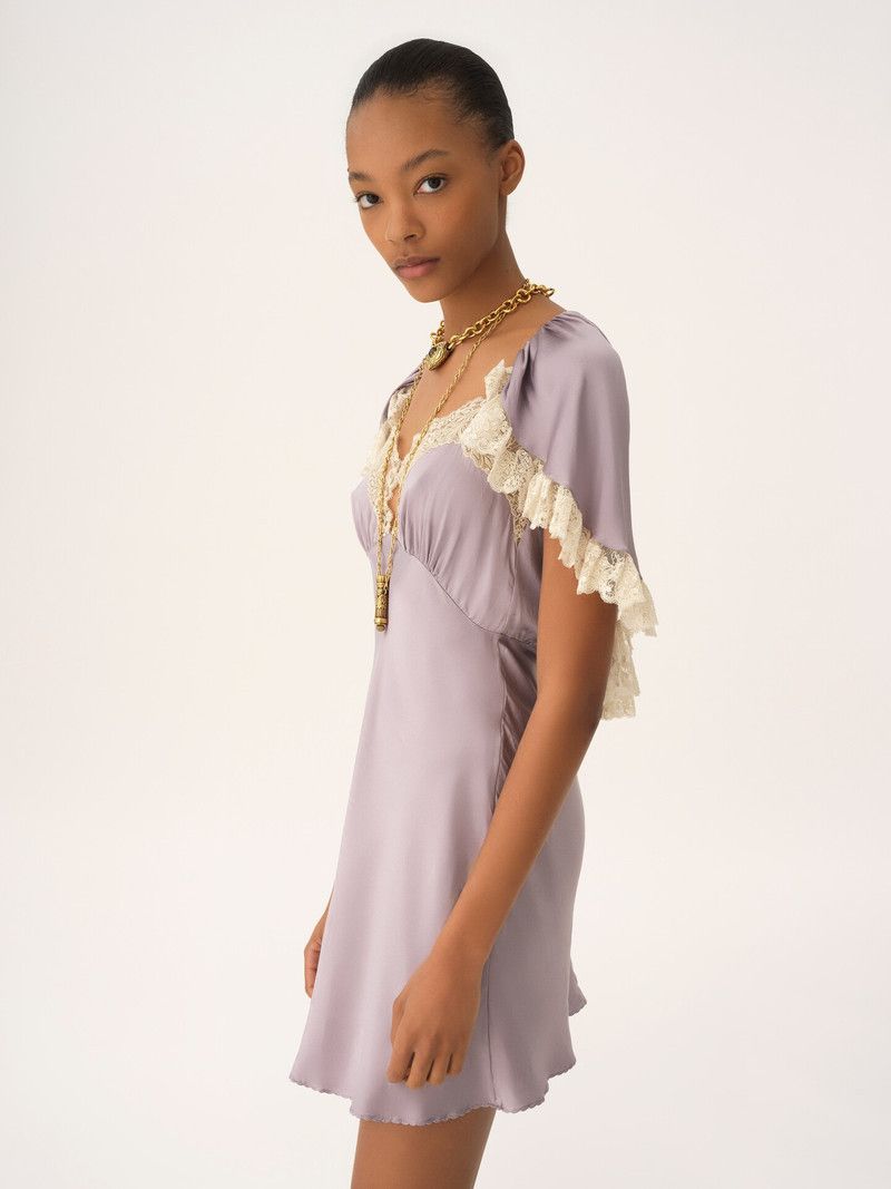 O1la3la0926 Flared Mini Dress In Lace Purple, Women's (Size Xs) — image 3 of 5