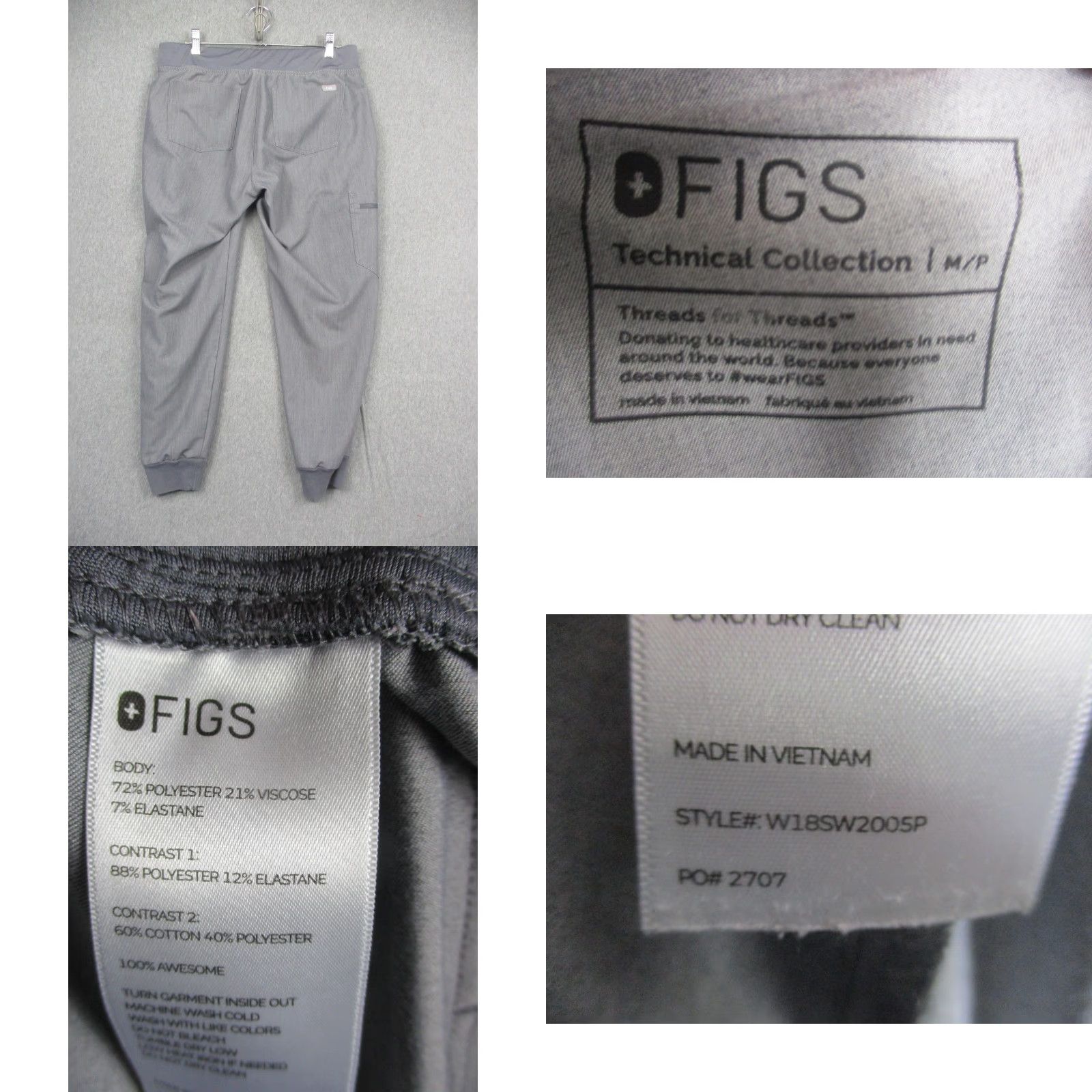 Vintage FIGS Scrub Pants Womens Medium Petite Gray Jogger Technical Collection Pockets Size 32" / US 10 / IT 46 - 8 Thumbnail