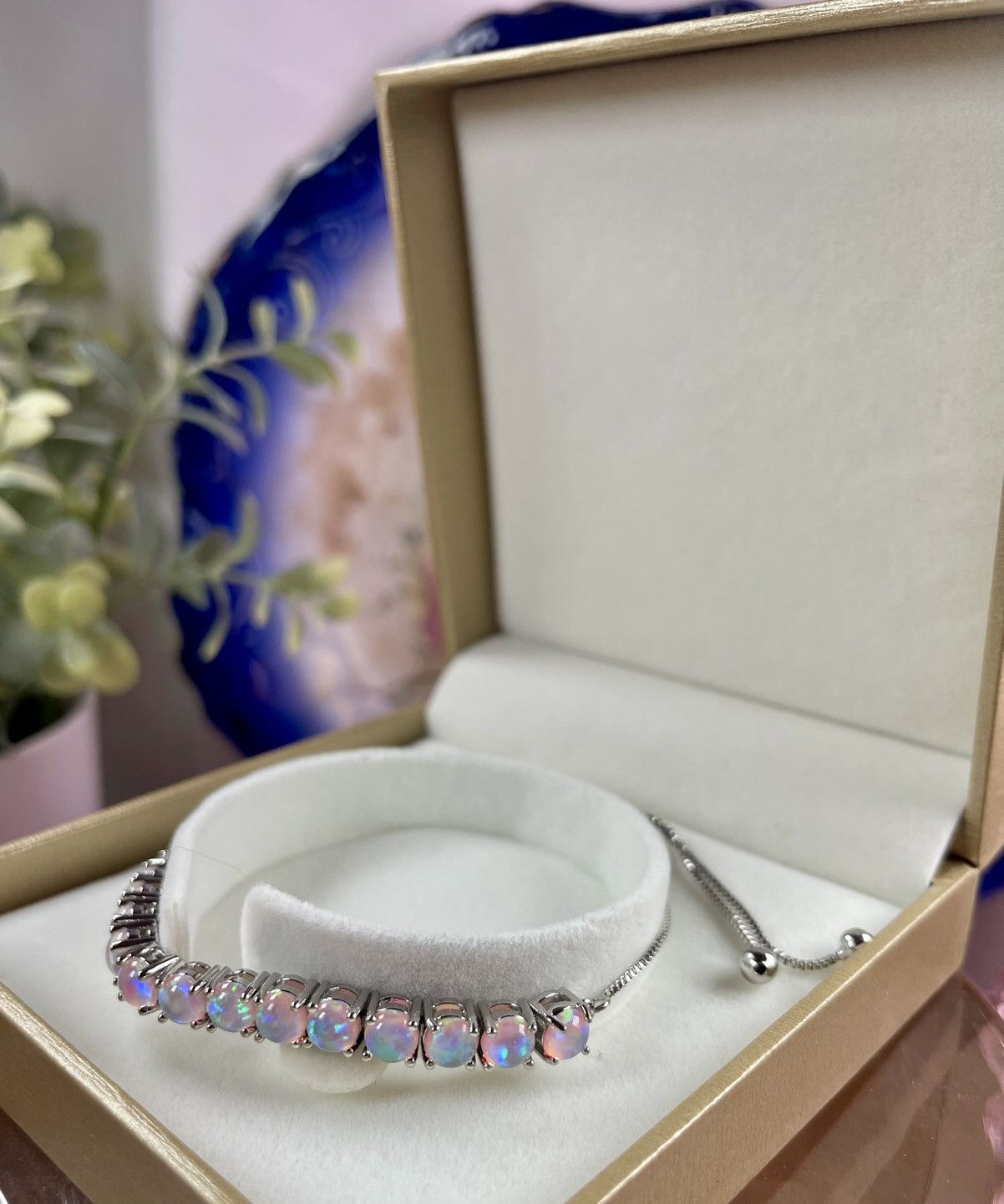 Other Genuine Ethiopian OPAL 14k White Gold plated Bolo Bracelet Size ONE SIZE - 2 Thumbnail