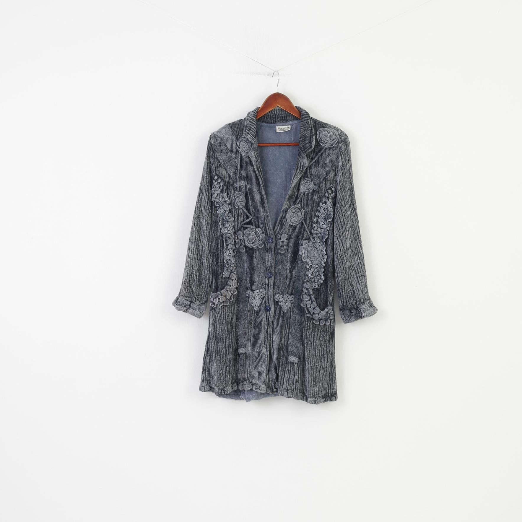 Vintage Tina Olsen Woman M Jacket Navy Viscosa Buttons 2234 Size M / US 6-8 / IT 42-44 - 2 Thumbnail