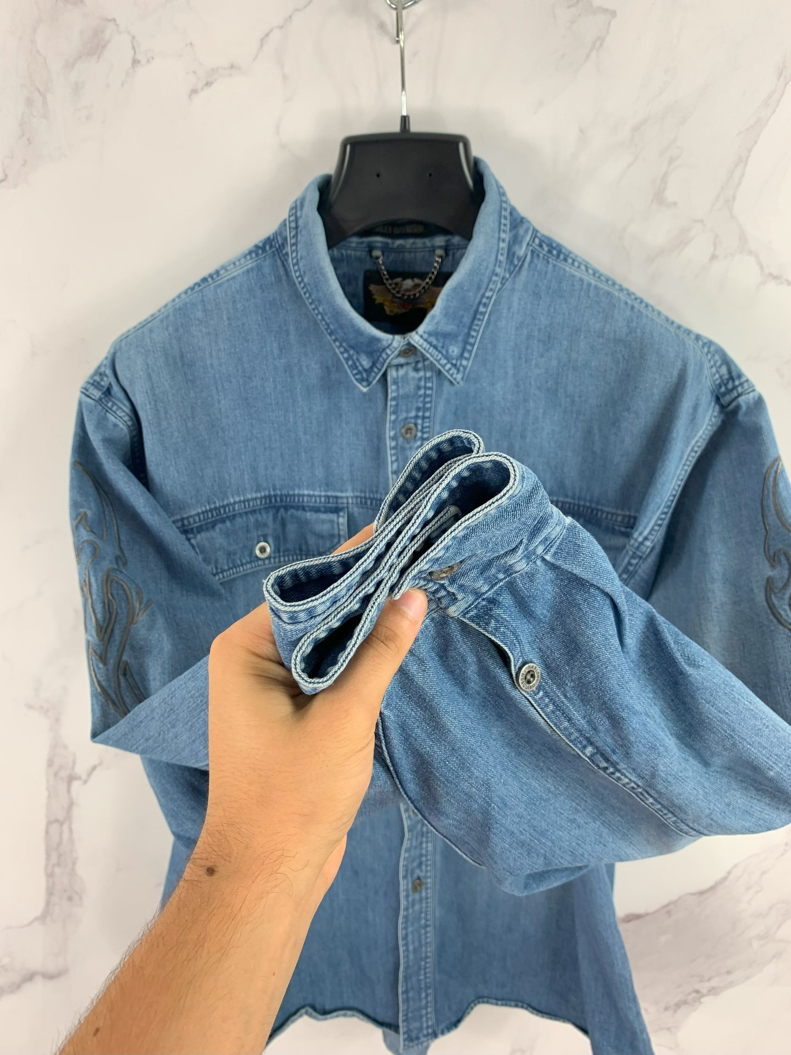 Harley Davidson Vintage Harley Davidson Denim Button Shirt Size 2XL Size US XXL / EU 58 / 5 - 7 Thumbnail
