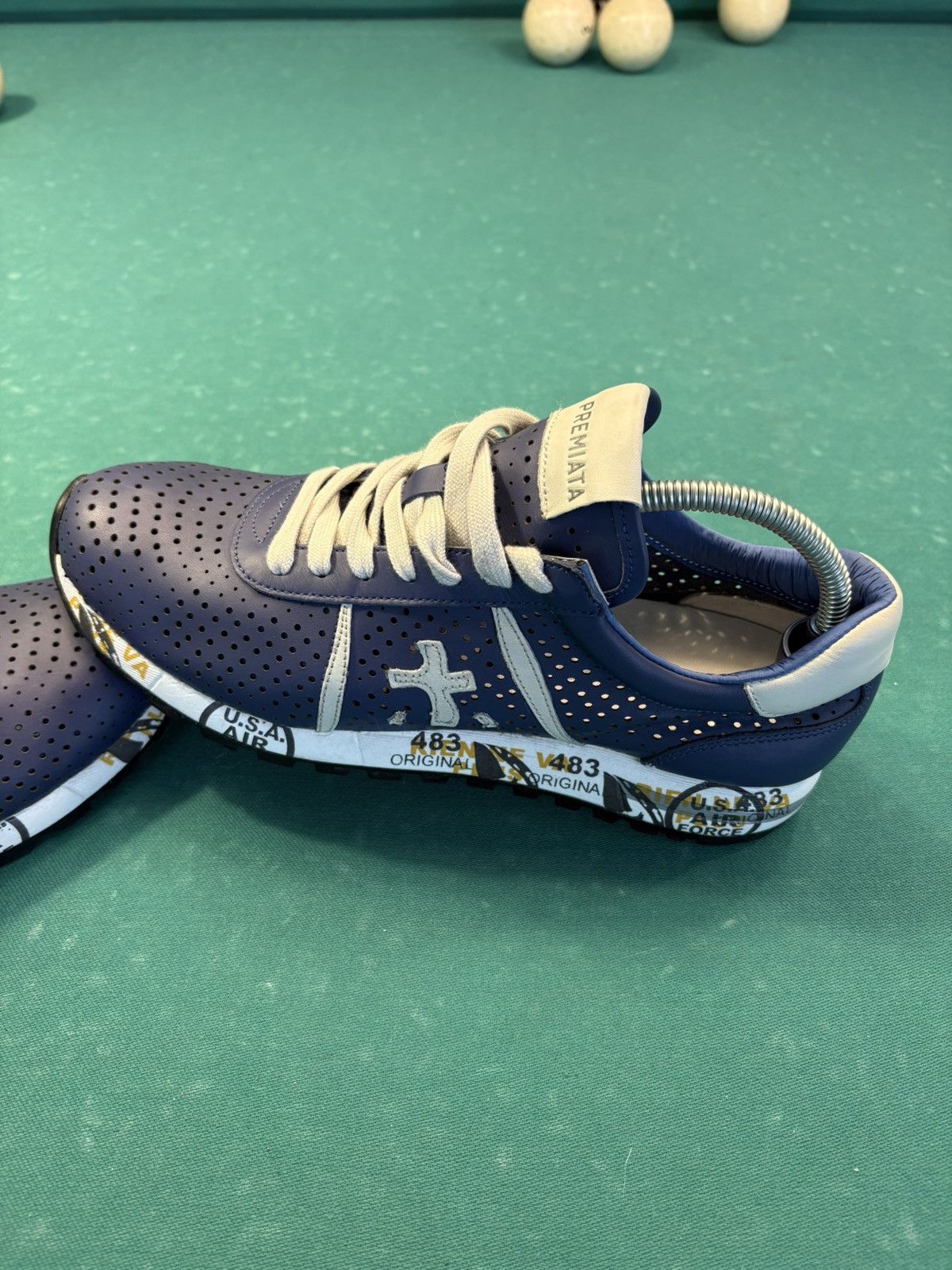 Premiata PREMIATA Lucy Lacer Men's Blue Perforated Leather Sneakers Size US 8 / EU 41 - 10 Thumbnail