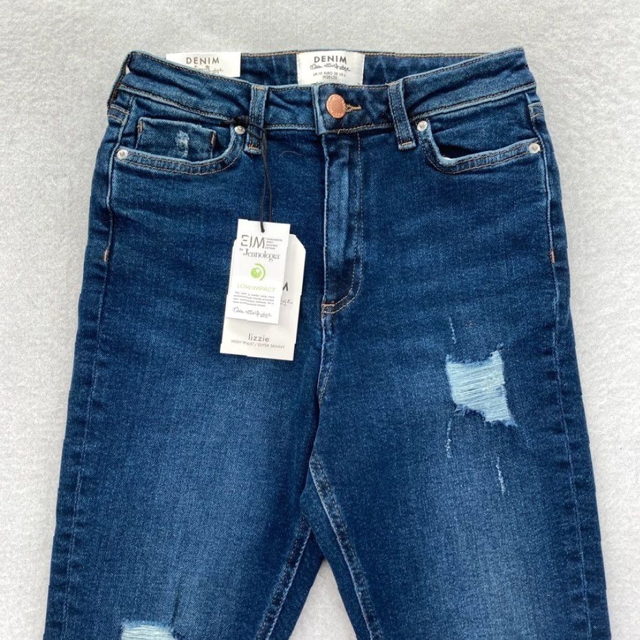 Vintage Mis Selfridge Lizzie Jean Women's 6 Skinny Ankle Dark Wash Blue Distressed Denim Size 26" / US 2 / IT 38 - 2 Thumbnail