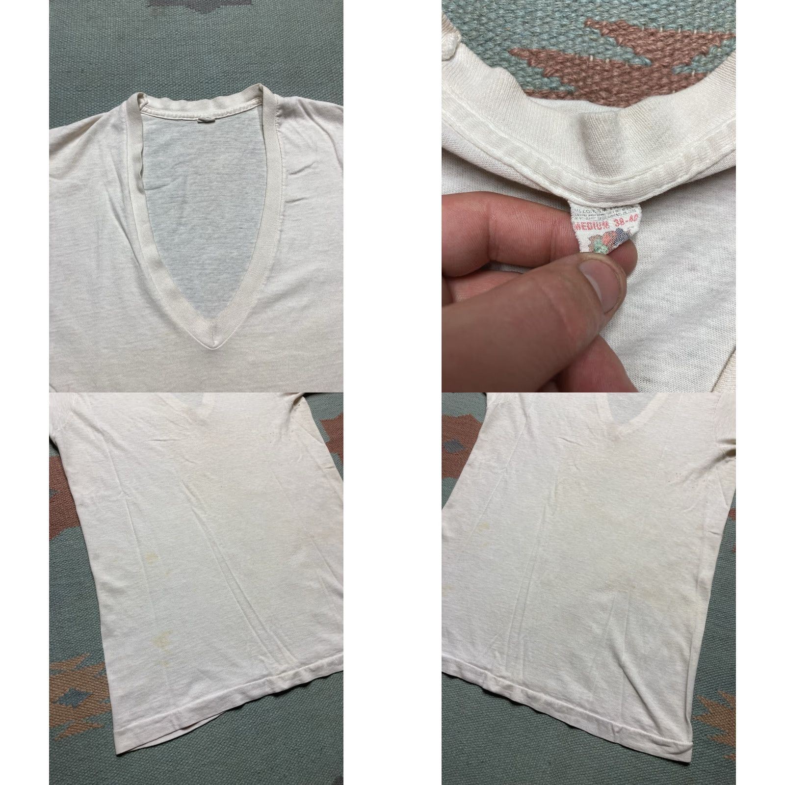 Fruit Of The Loom VINTAGE Fruit of the Loom T-Shirt Grunge V-Neck White Cotton Medium M Men Shirt Size US M / EU 48-50 / 2 - 8 Thumbnail