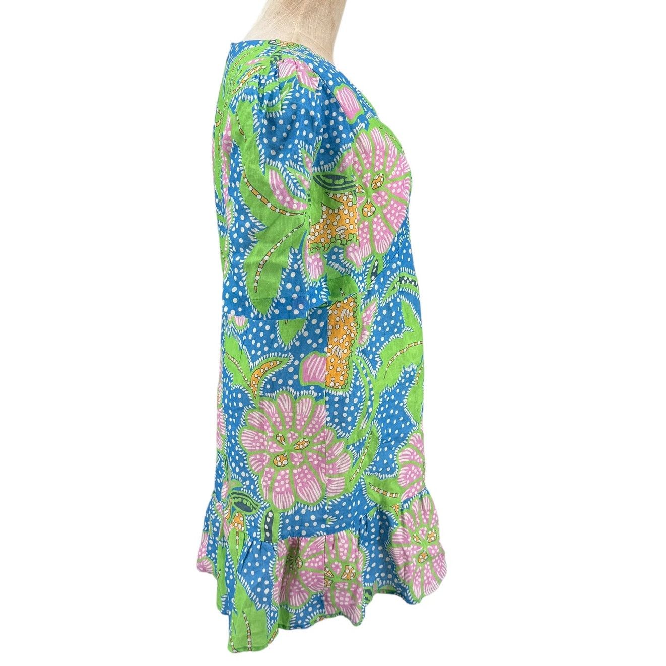 RHODE Rhode Mariana Dress Blue Psychedelic Flower Linen 14 NWT Size XL / US 12-14 / IT 48-50 - 5 Thumbnail