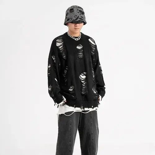 Aran Isles Knitwear × Hypebeast × Japanese Brand High Street Black White Two Sided Neck Knit Sweater Men's Size US M / EU 48-50 / 2 - 4 Thumbnail