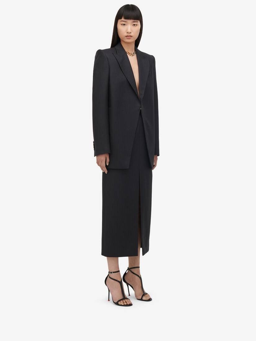 Alexander McQueen o1srvl11e0326 Pinstripe Cutaway Jacket in Dark Grey Size L / US 10 / IT 46 - 4 Thumbnail