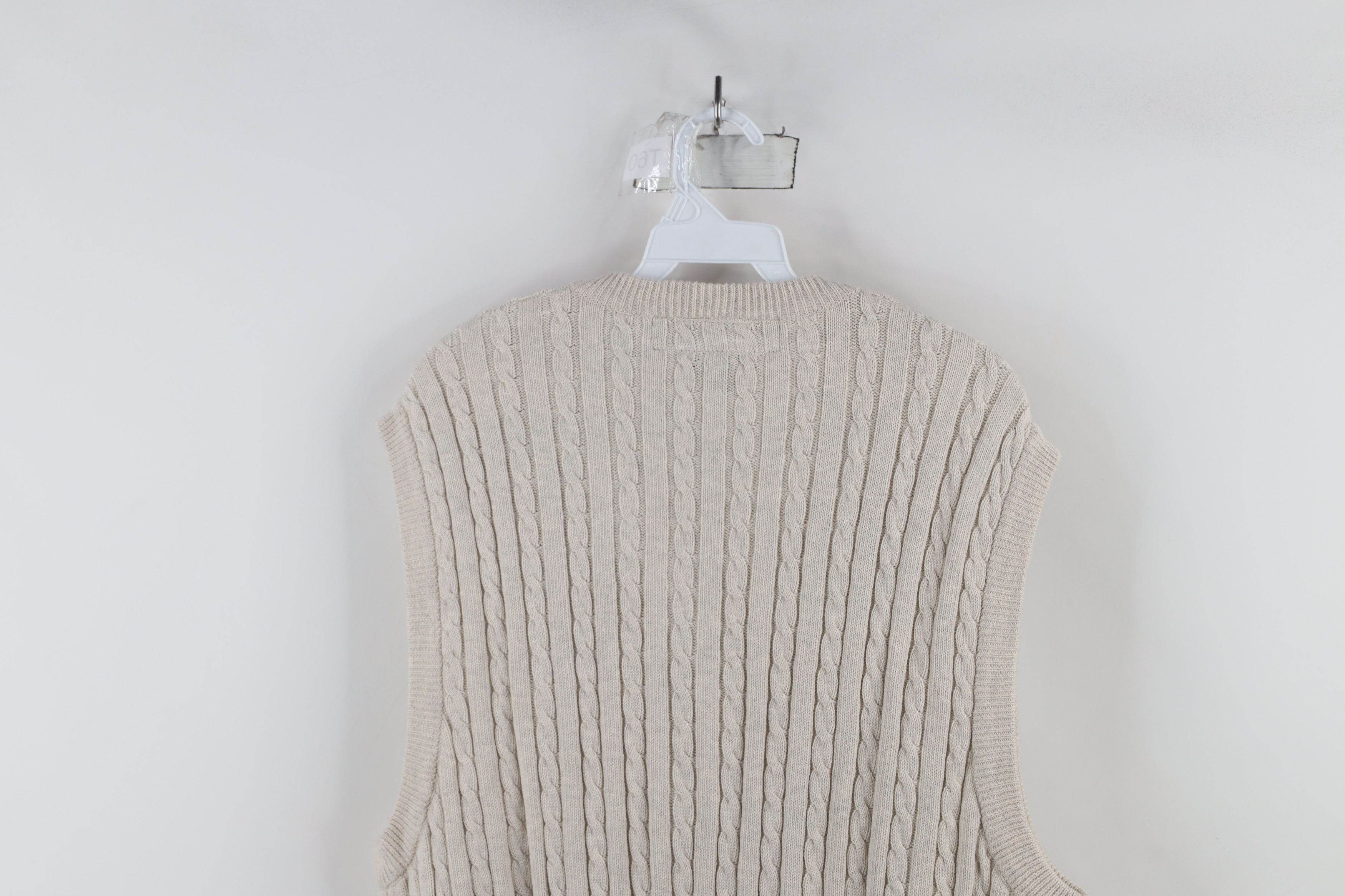 Vintage Vintage 90s Streetwear Cable Knit V-Neck Sweater Vest Beige Size US XL / EU 56 / 4 - 7 Thumbnail