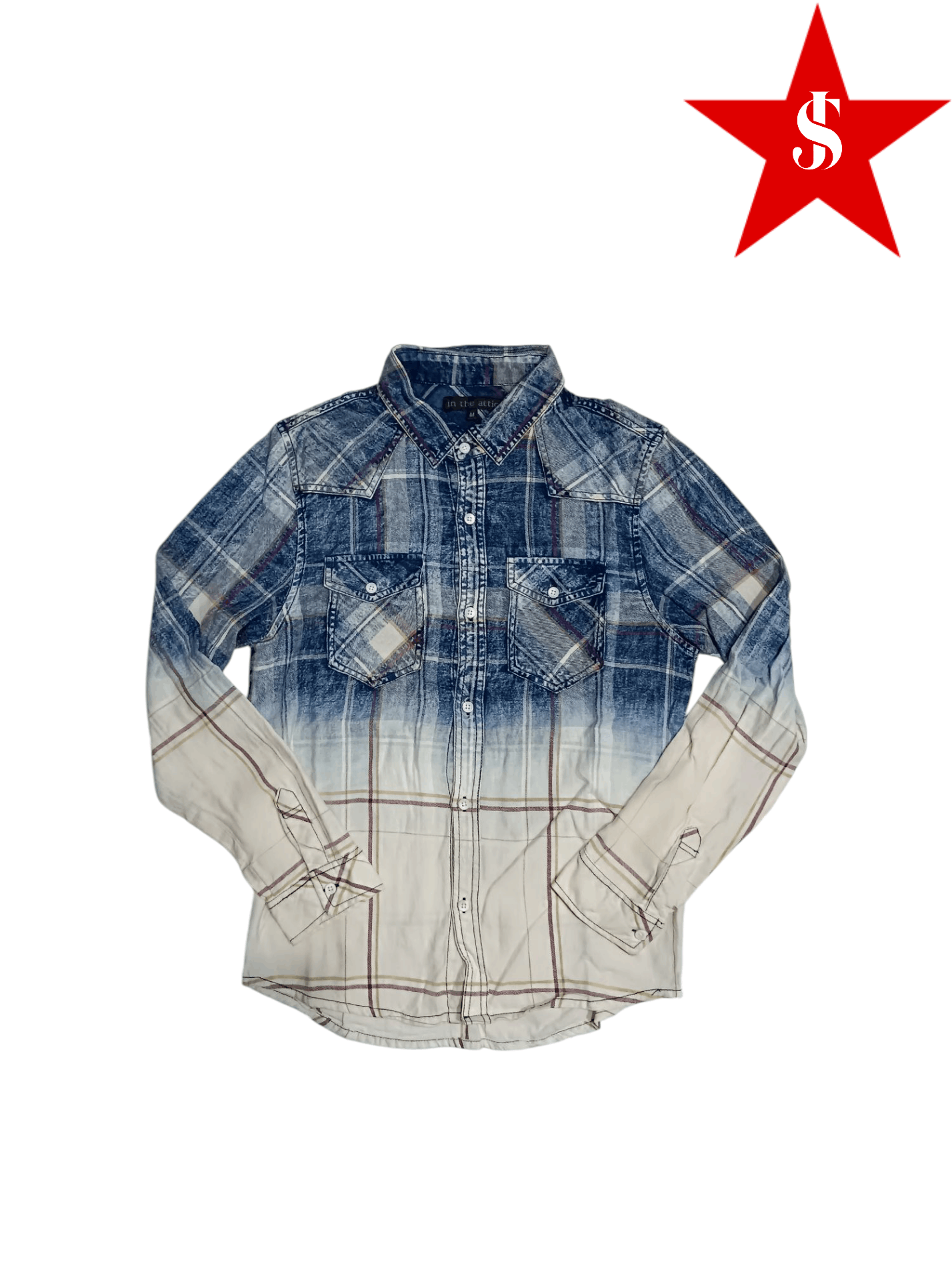 In The Attic × Japanese Brand In The Attic Indigo Dyed Gradient Check Long Sleeve Shirt Size US M / EU 48-50 / 2 - 1 Thumbnail