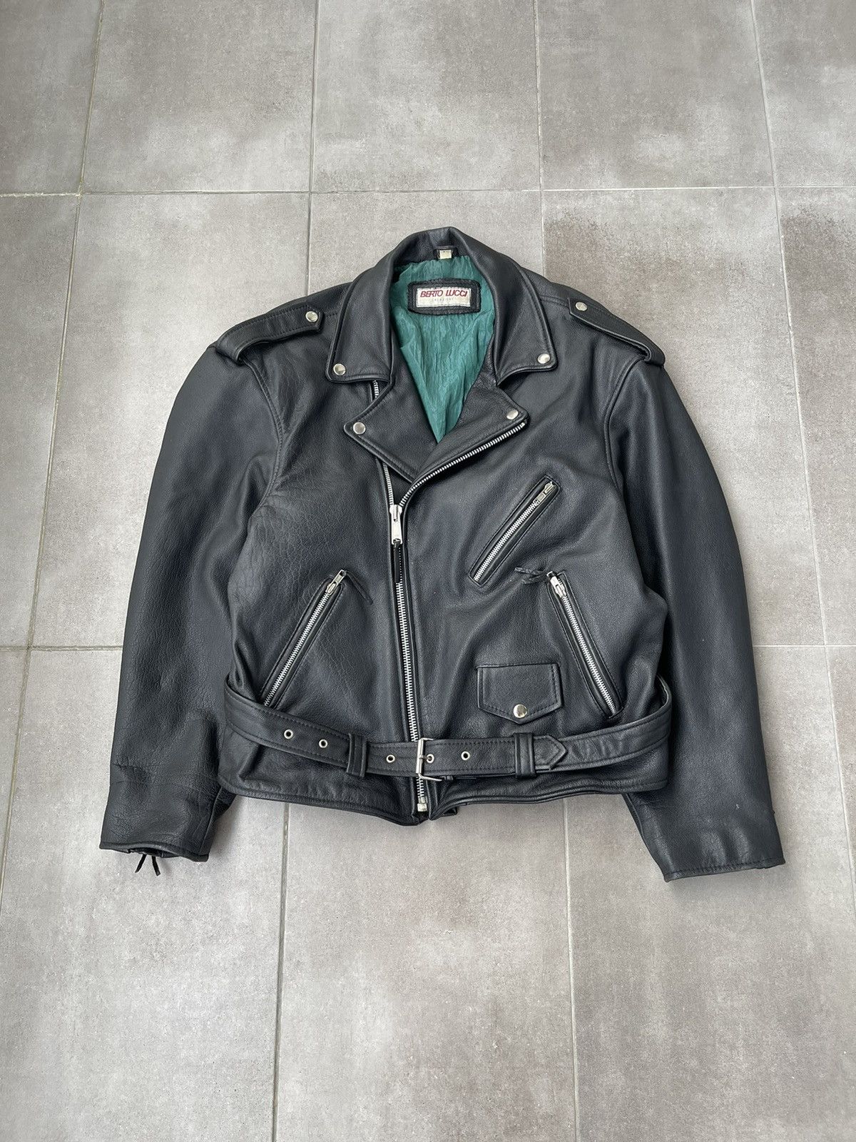 Leather Berto Lucci Biker Belted Moto Racing Black Leather Jacket Size US M / EU 48-50 / 2 - 8 Thumbnail