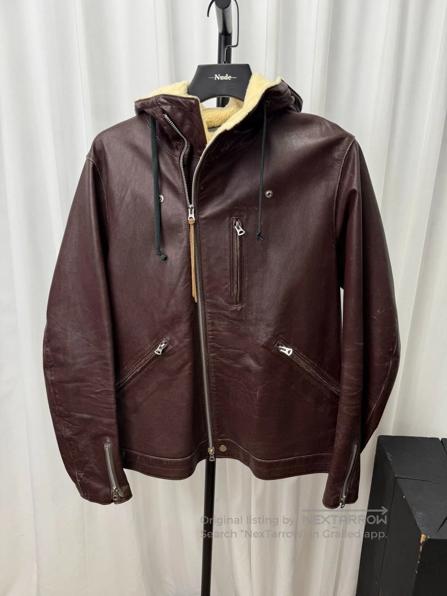 undercover leather jacket with hood.