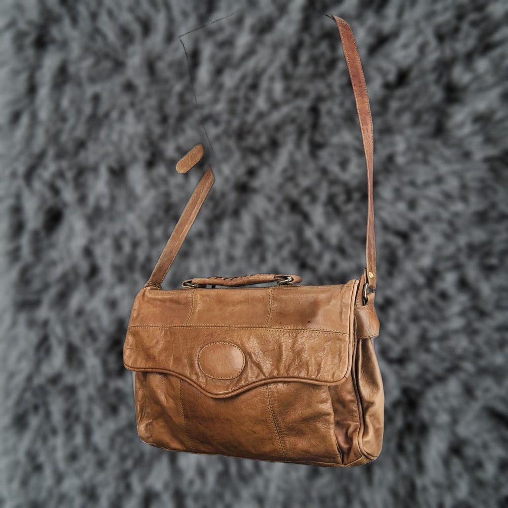 Vintage Brown Leather Briefcase Messenger Bag Unisex Large, Men's