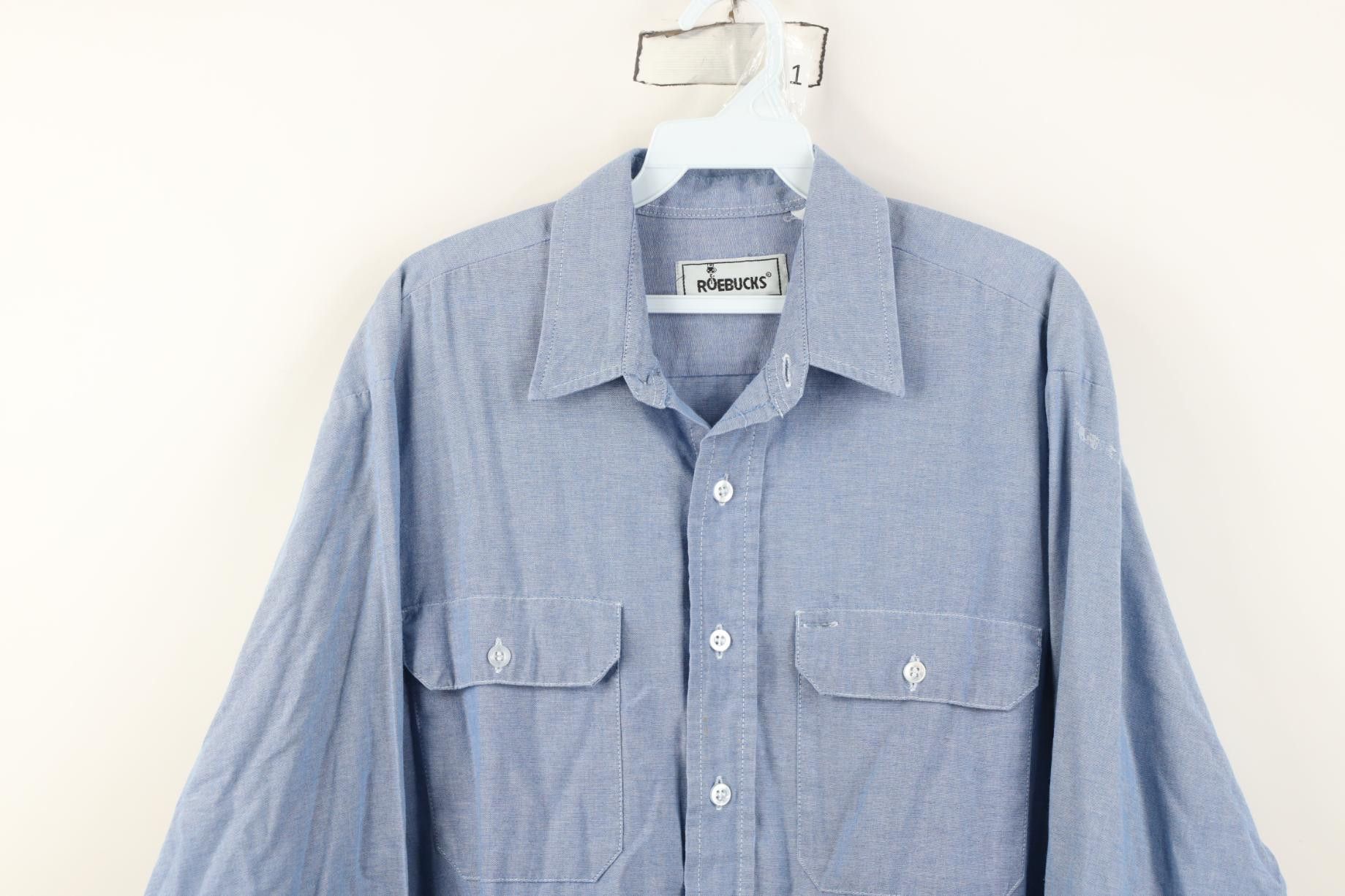 Vintage Vintage 90s Streetwear Workwear Collared Button Shirt Blue Size US XL / EU 56 / 4 - 2 Thumbnail