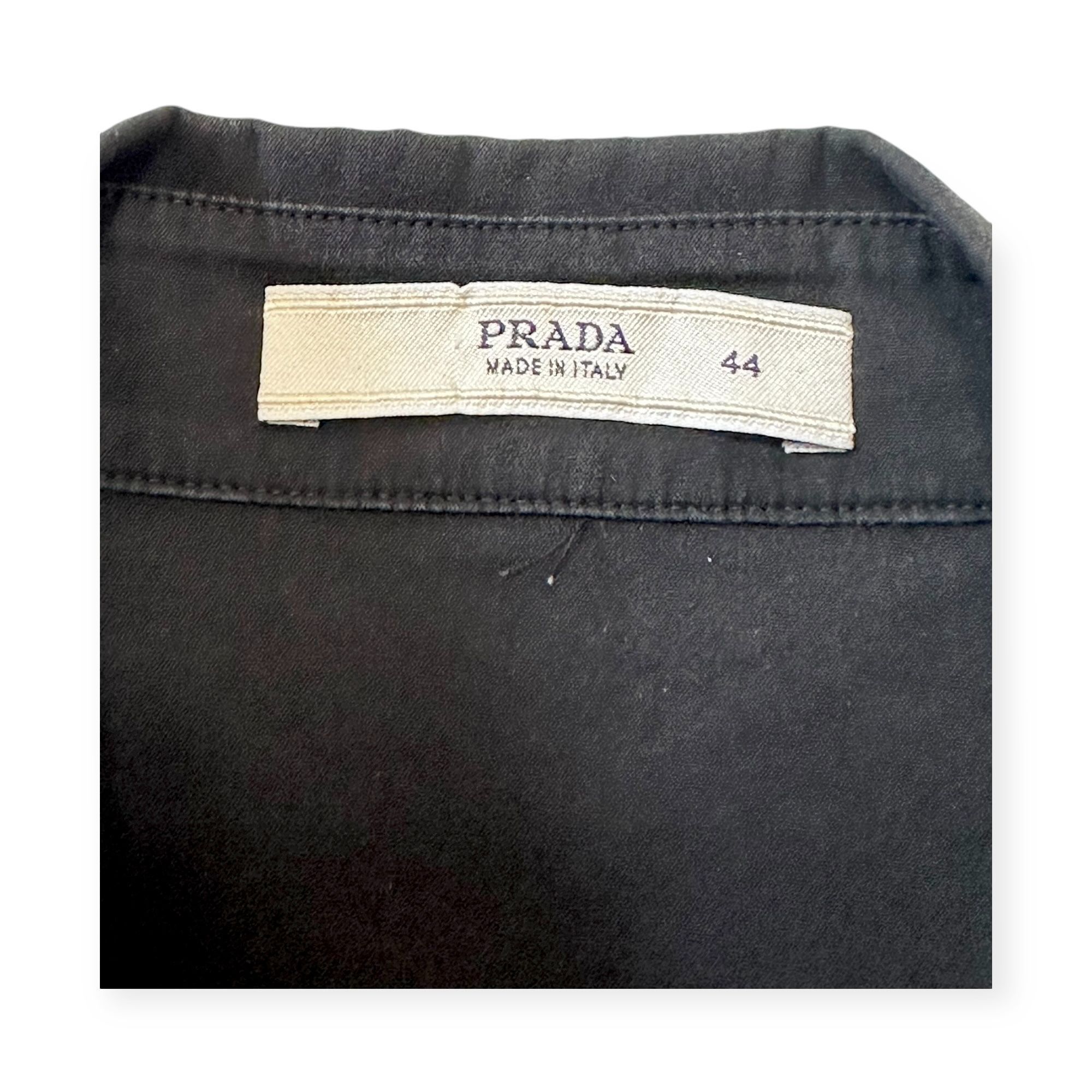 Prada Black Stretch Cotton Shirt Epaulettes Made in Italy,