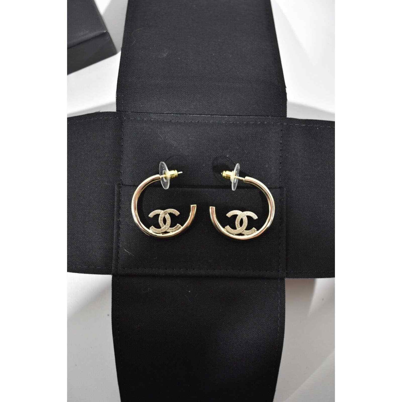 Chanel Chanel Gold Metal Dangle Drop Statement Hoop Earrings Size ONE SIZE - 4 Thumbnail
