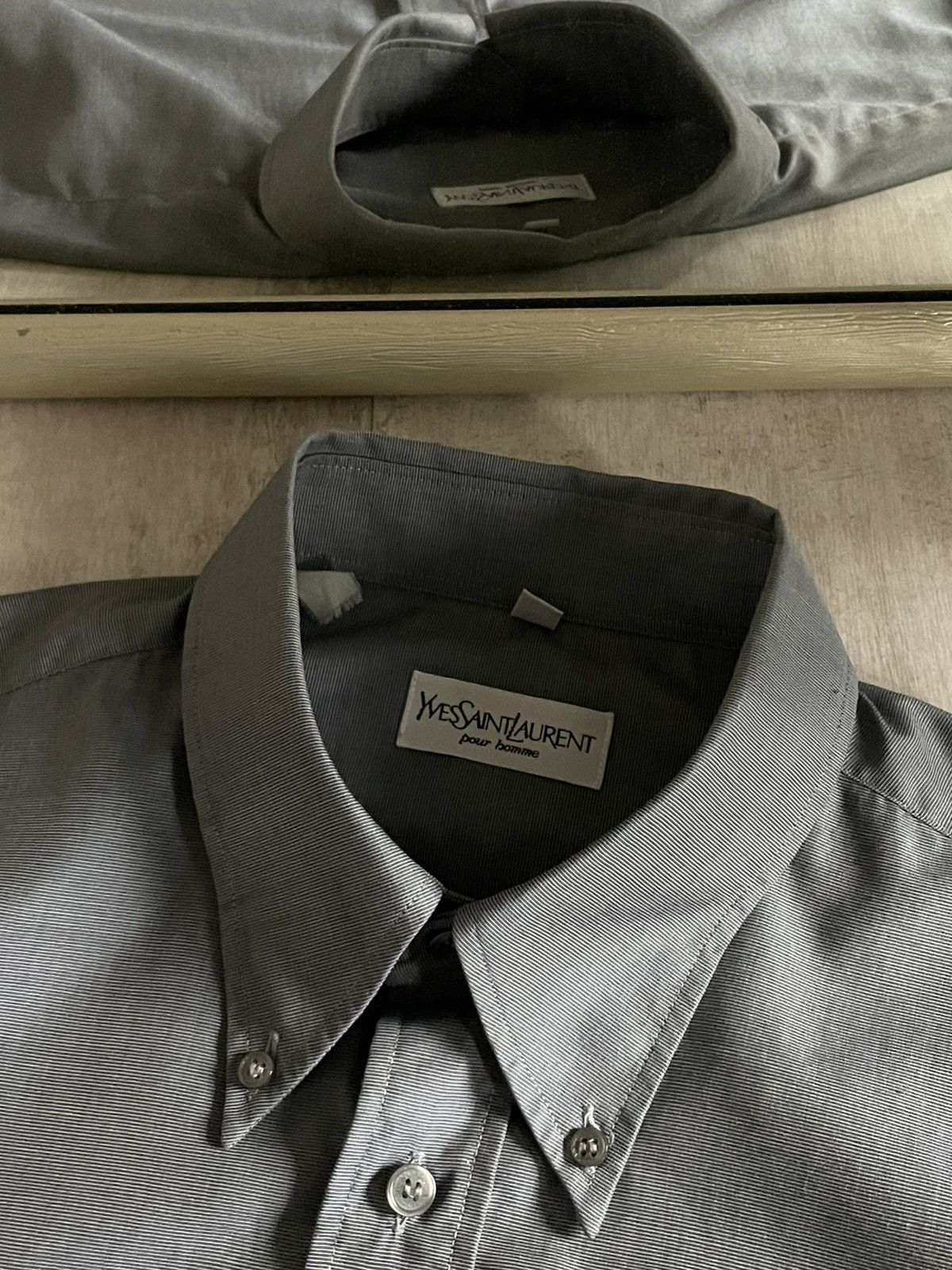 Vintage × Yves Saint Laurent Vintage Yves Saint Laurent Shirt Button Up Grey YSL Logo Size US M / EU 48-50 / 2 - 10 Thumbnail