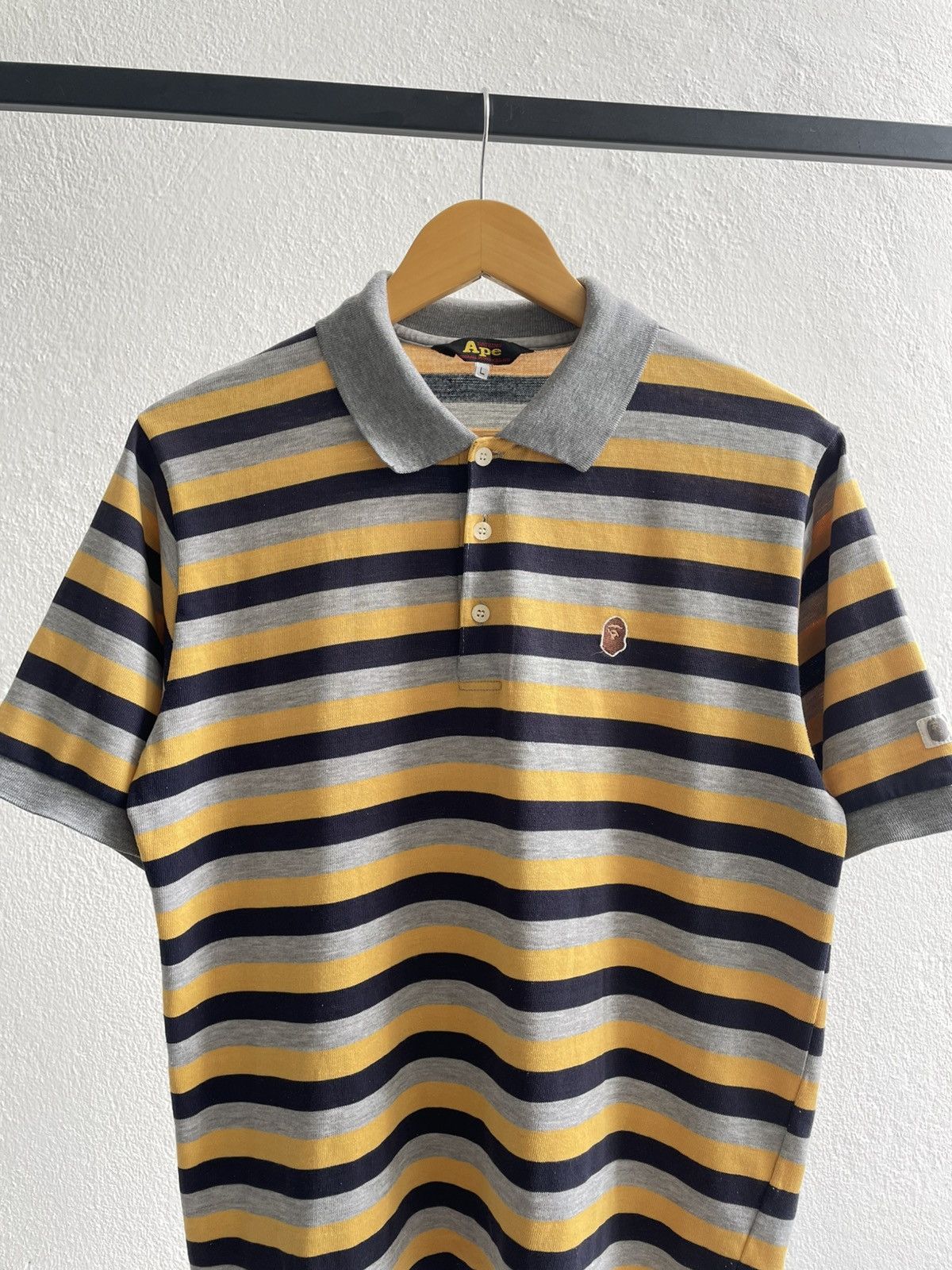 Bape A Bathing Ape Embroiderd Ape Logo Striped Polo Shirts Size US L / EU 52-54 / 3 - 2 Thumbnail