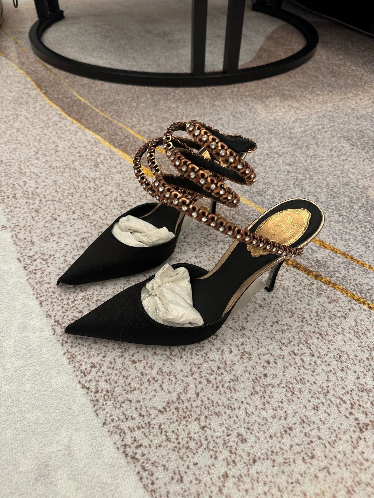 Rene Caovilla Rene Caovilla Black Pointed Toe Crystal Snake Heels 37 Size US 6.5 / IT 36.5 - 1 Thumbnail