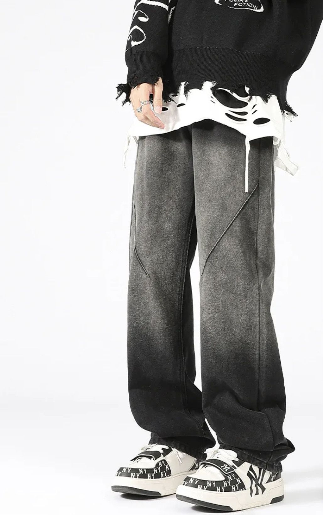 Denime × Japanese Brand Washed Old Jeans Men's Design Loose Tide Straight Pants Size US 30 / EU 46 - 2 Thumbnail