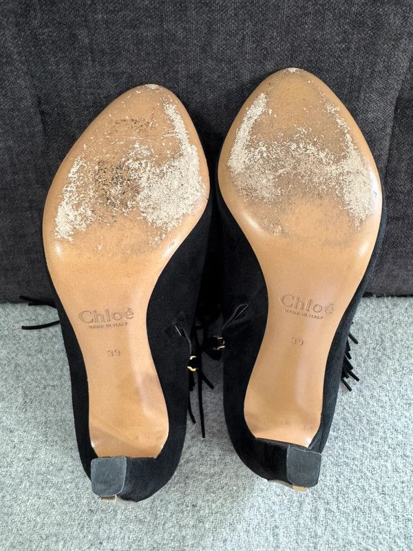 Chloe Chloé Heels Fringe Ankle Boots Black Suede Trim size 39 Size US 9 / IT 39 - 12 Thumbnail