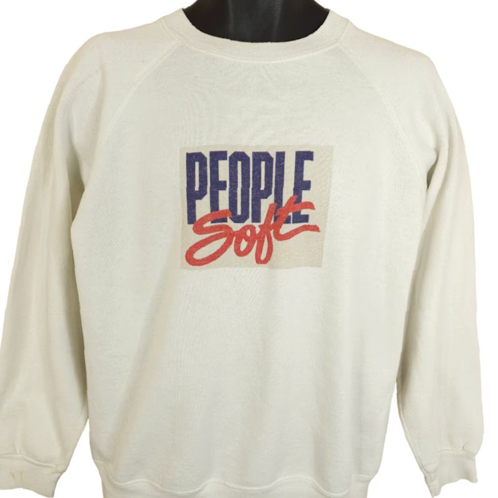 Hanes VINTAGE Hanes Sweatshirt Shirt Mens 90s White Cotton Blend Size M 90s computer finance PeopleSoft Made In USA Size US M / EU 48-50 / 2 - 2 Thumbnail