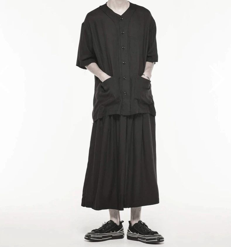 Yohji Yamamoto yohji yamamoto Raw Edge Baseball Collarless Short Sleeve Sh Size US L / EU 52-54 / 3 - 1 Thumbnail