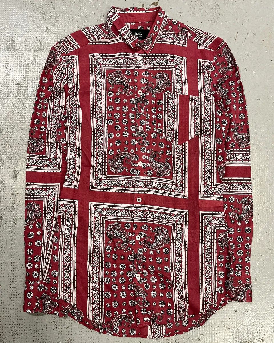 Dolce & Gabbana Dolce & Gabbana Burgundy Paisley Bandana Print Shirt Size US M / EU 48-50 / 2 - 4 Thumbnail