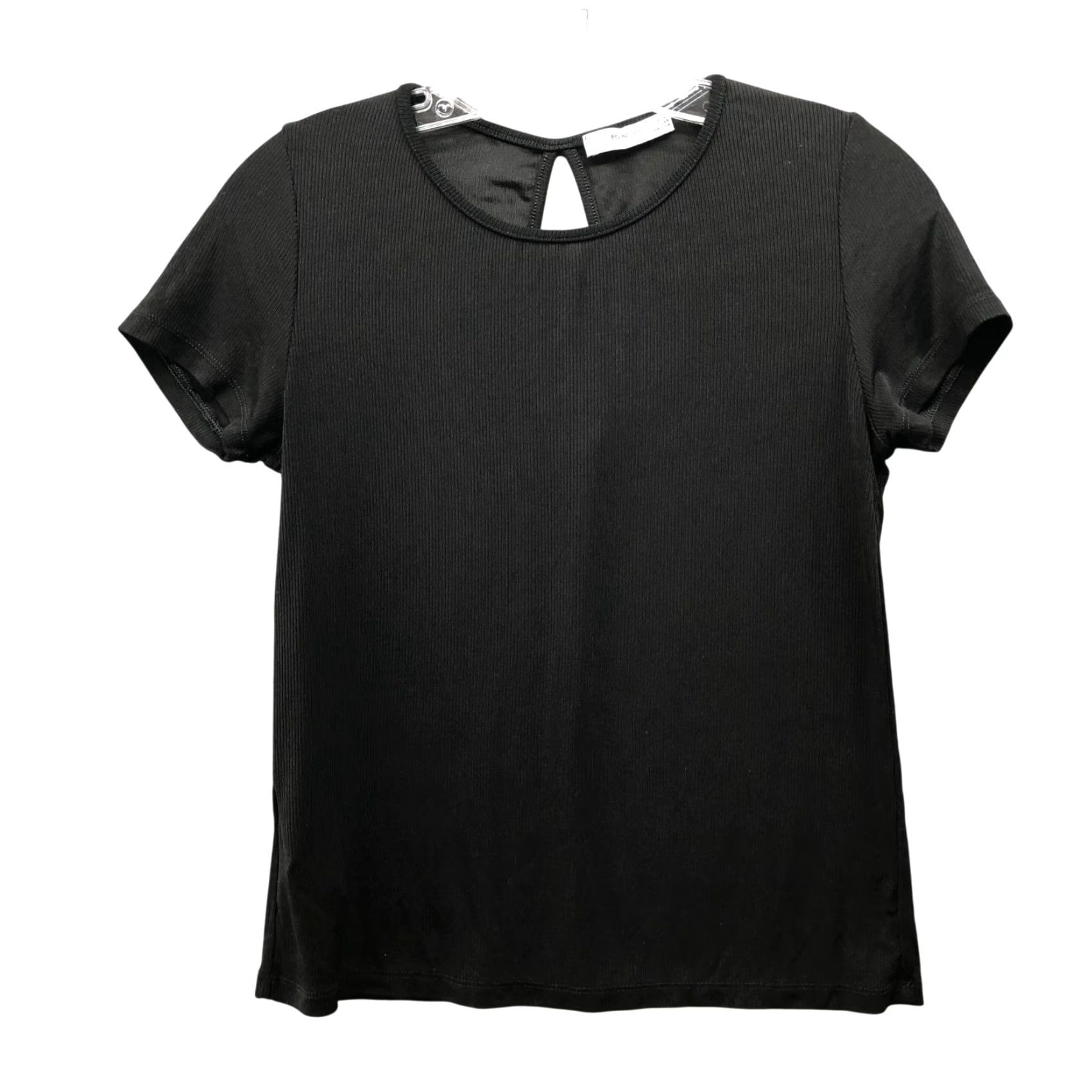 Mango MNG Mango Short Sleeve T Shirt Womens XS Black Slinky Stretch Ribbed Keyhole Shirt Size XS / US 0-2 / IT 36-38 - 2 Thumbnail