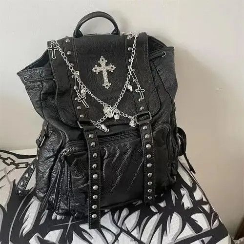 Other Goth Y2k Backpack Punk Bag artificial leather cross Skeleton Size ONE SIZE - 1 Thumbnail